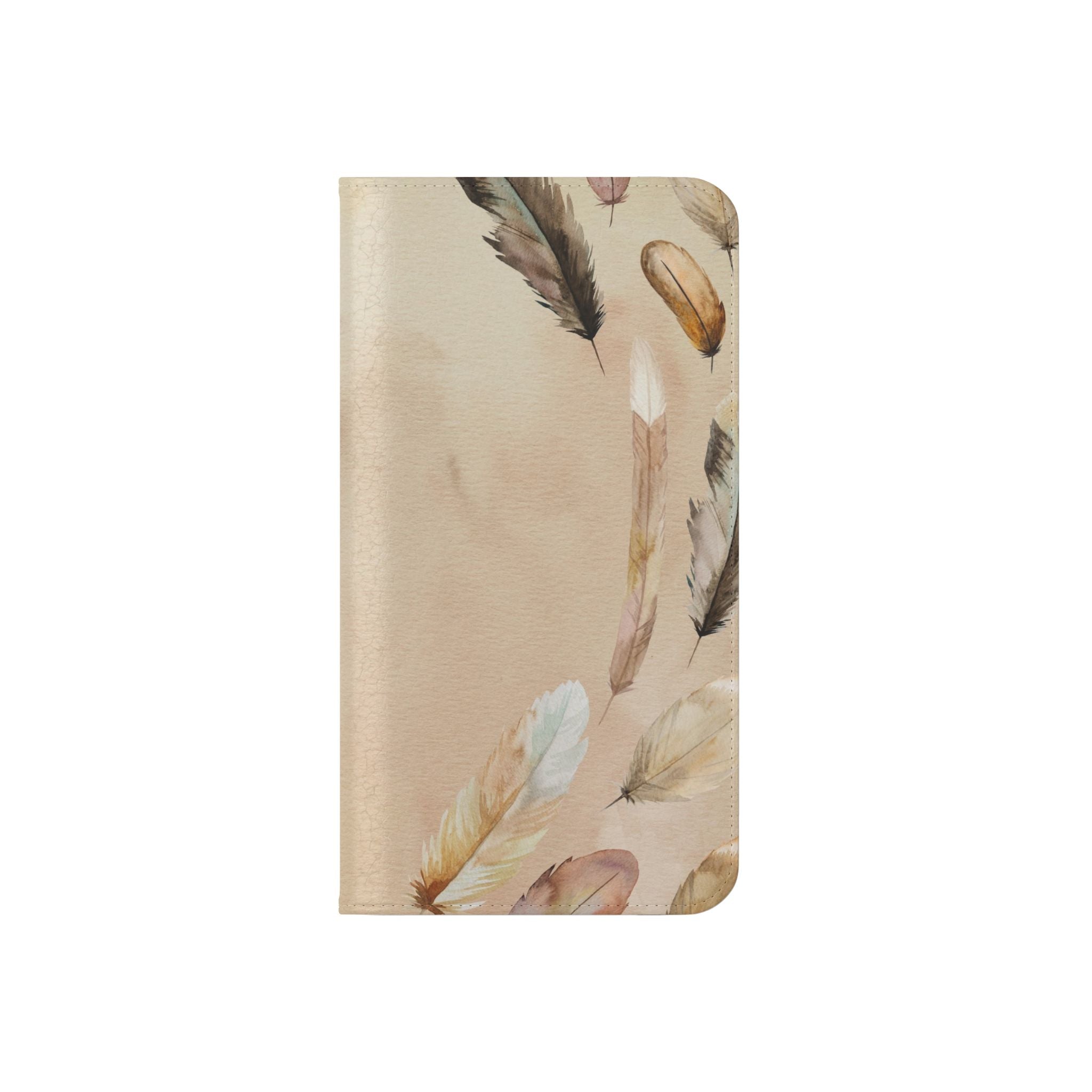 Feathers Flip Case, Phone Case, Protective Cover, Faux Leather Stand Feature Card & Cash Storage, Vibrant Colors, Stylish and Practical