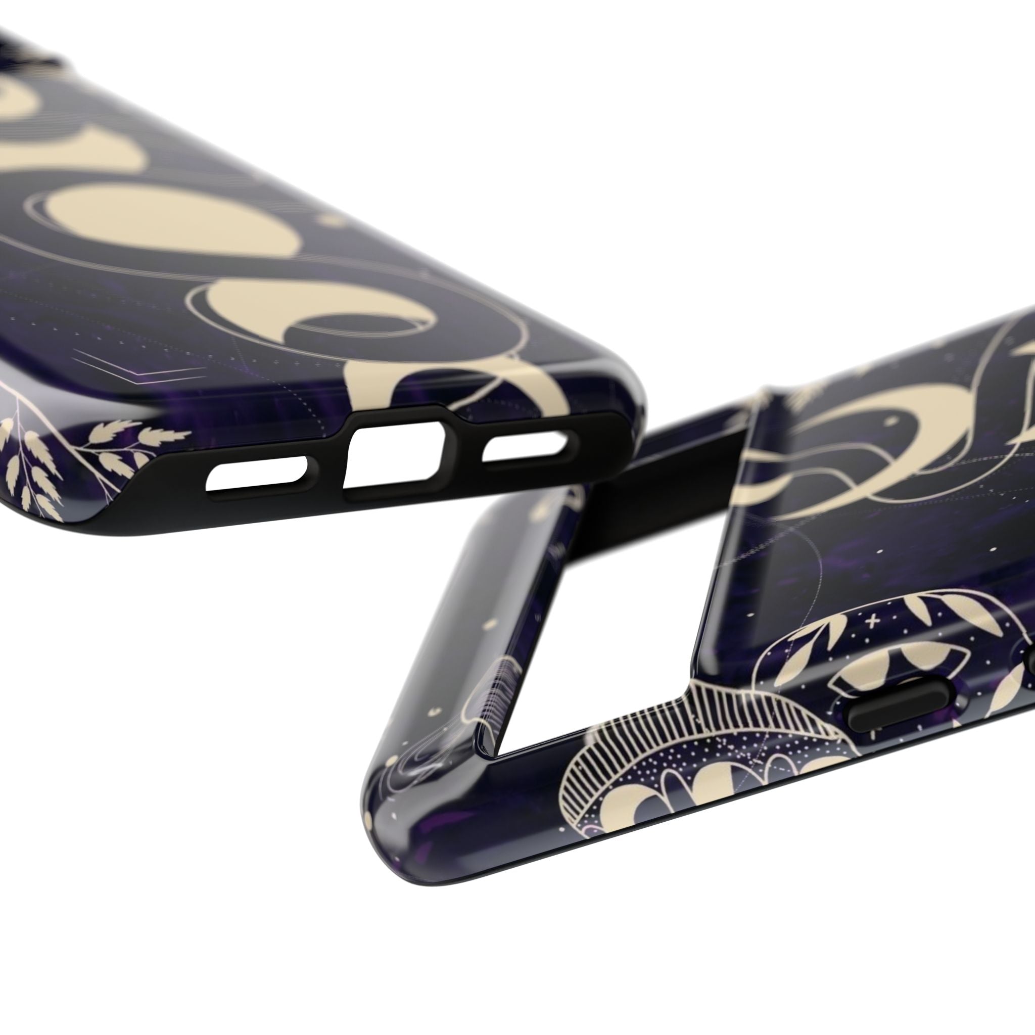 Dark Violet Phone Case with Lunar Phases, Snake & Cosmic Motifs | Durable and Stylish, Perfect for Astrology Lovers