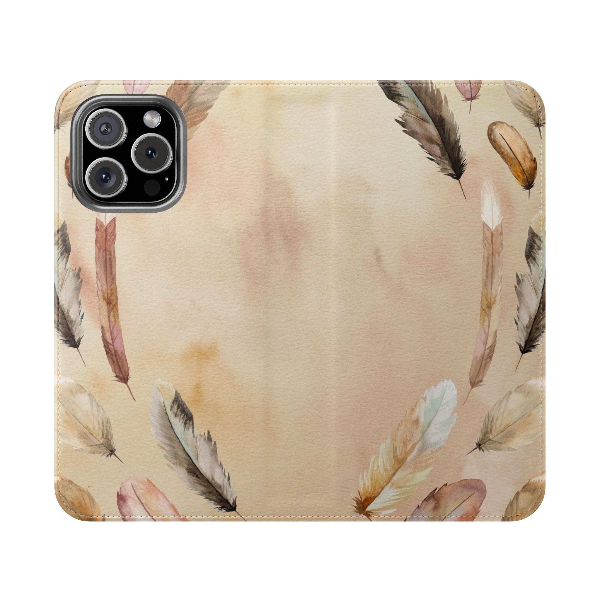 Feathers Flip Case, Phone Case, Protective Cover, Faux Leather Stand Feature Card & Cash Storage, Vibrant Colors, Stylish and Practical