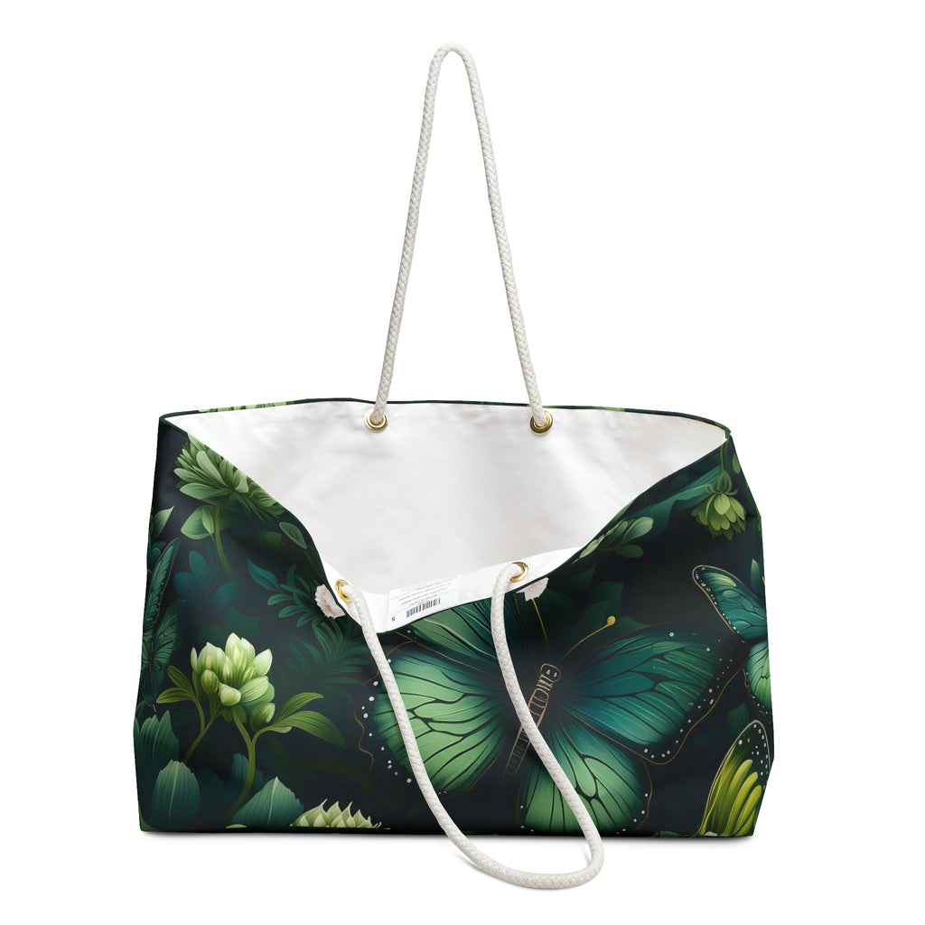 Botany of Wings Emerald Tote: Stylish Weekender Bag for trips and getaways. Spacious, nature-inspired, perfect for travel lovers!