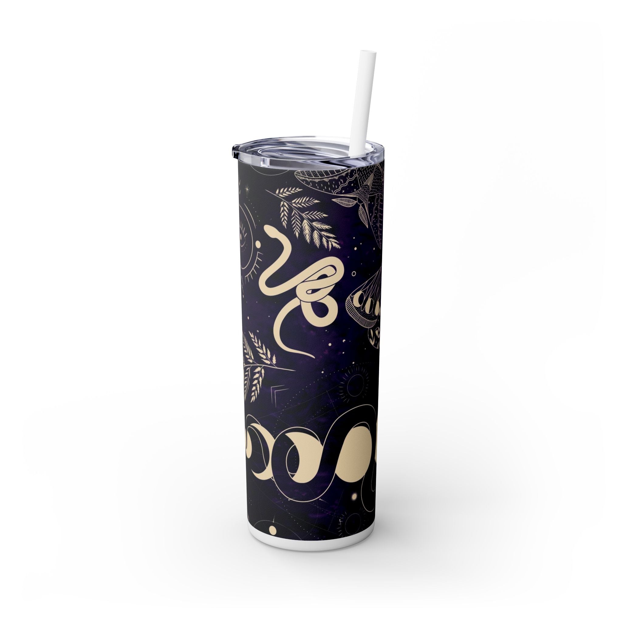 Boho Butterfly Skinny Tumbler with Straw, 20oz, Vintage Inspired Drinkware, Eco-Friendly Gift, Travel Mug, Unique Beverage Holder, Yoga