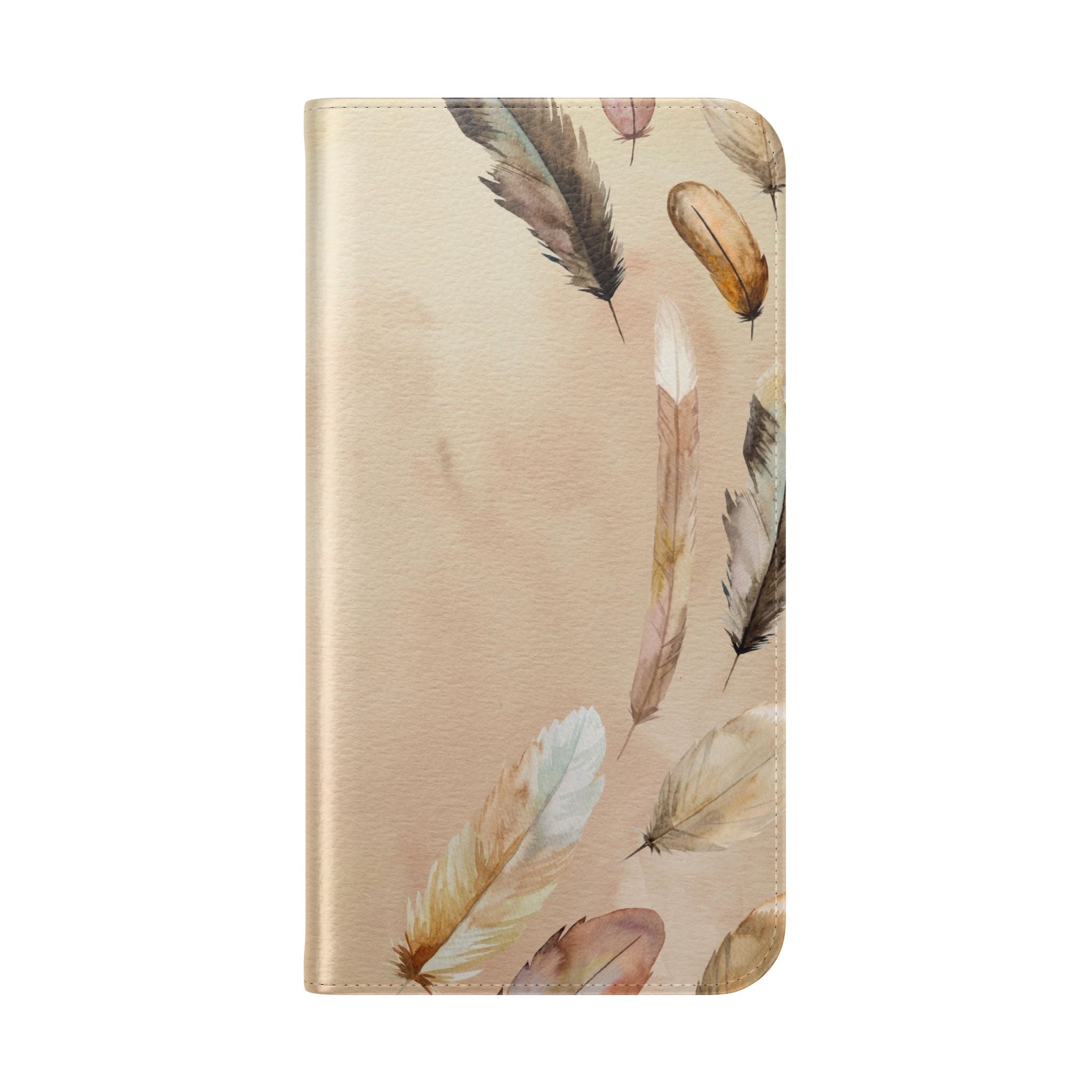 Feathers Flip Case, Phone Case, Protective Cover, Faux Leather Stand Feature Card & Cash Storage, Vibrant Colors, Stylish and Practical
