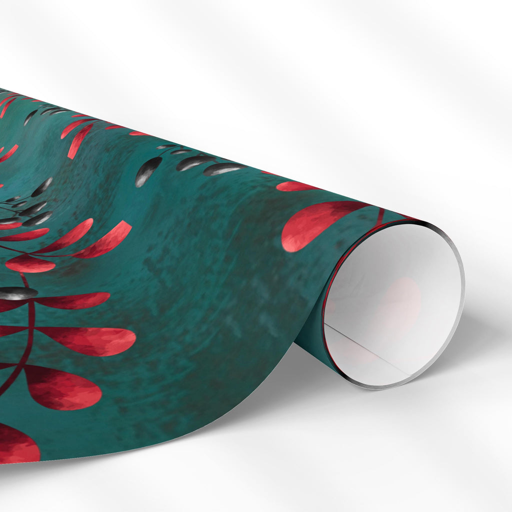 Winter Berry Holiday Wrapping Paper | Red Berries on Teal | Christmas Gift Wrap Sheets