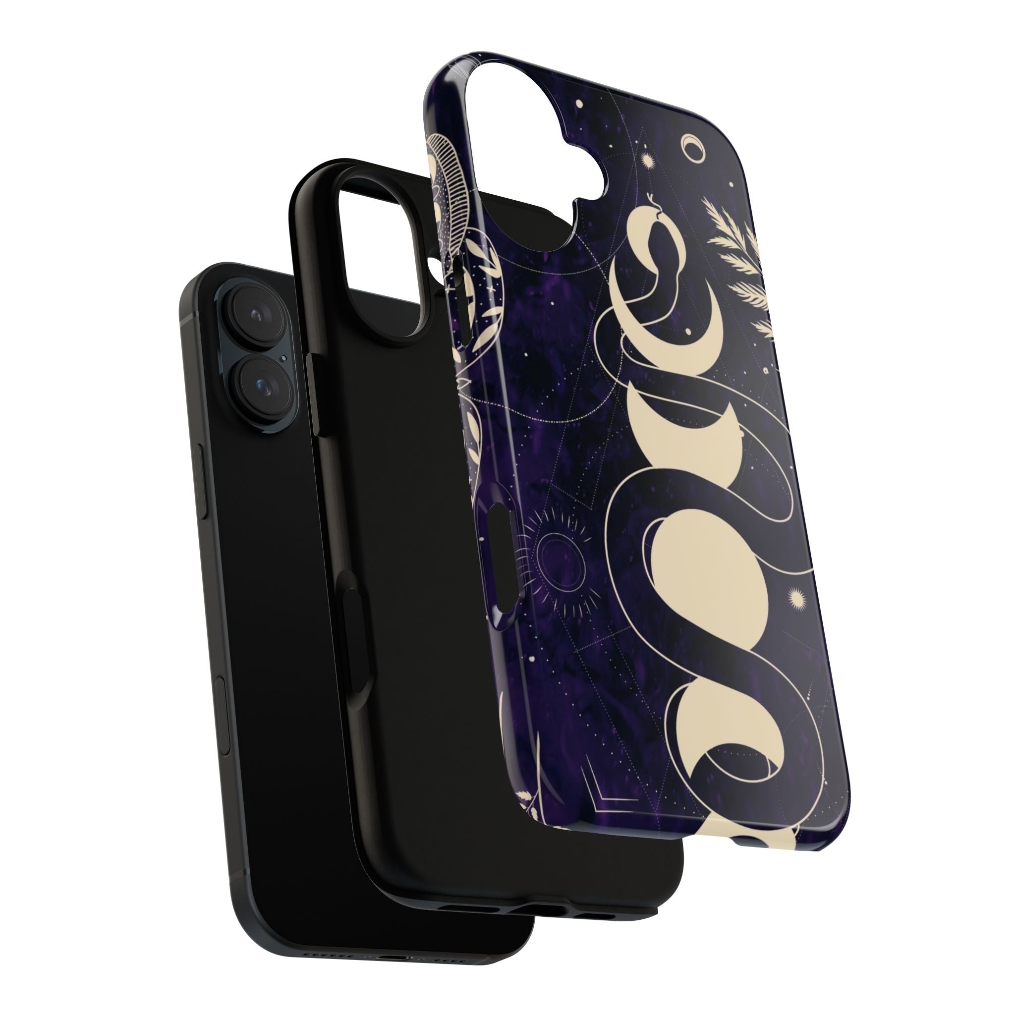 Dark Violet Phone Case with Lunar Phases, Snake & Cosmic Motifs | Durable and Stylish, Perfect for Astrology Lovers