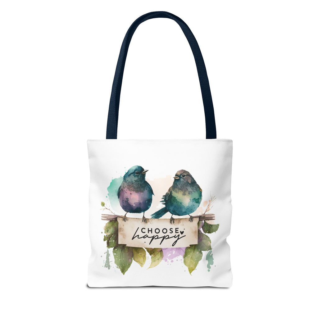 Cheerful Bird Design Tote Bag - Choose Happy Watercolor Print - 3 Sizes Available | Bird Lover Gift Idea |  Whimsical Birds Versatile Tote