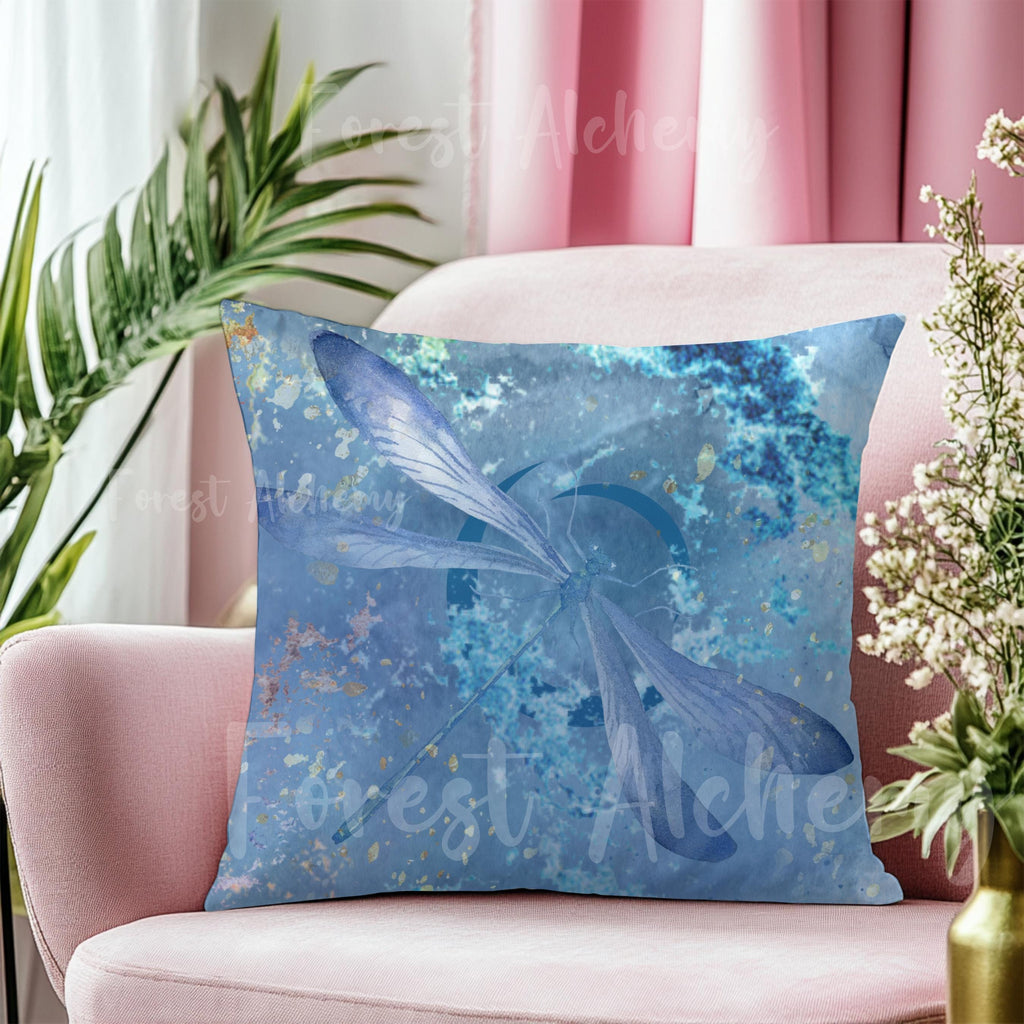 Powder Blue Dragonfly Pillow: Faux Suede Throw Pillow