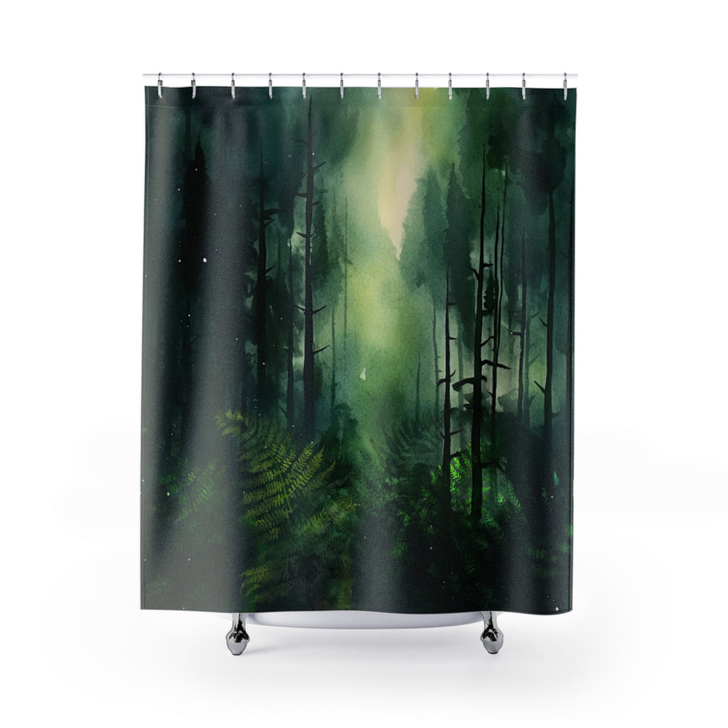 Forest Dream Shower Curtain - Nature-Inspired Woodland Theme, Relaxing Spa Vibe, Green Eco-Friendly Bathroom Decor, Forest Core Style