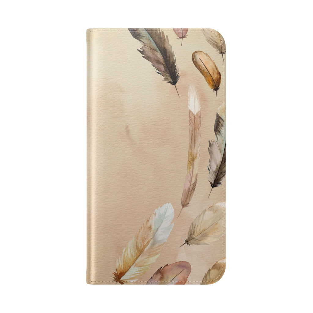 Feathers Flip Case, Phone Case, Protective Cover, Faux Leather Stand Feature Card & Cash Storage, Vibrant Colors, Stylish and Practical