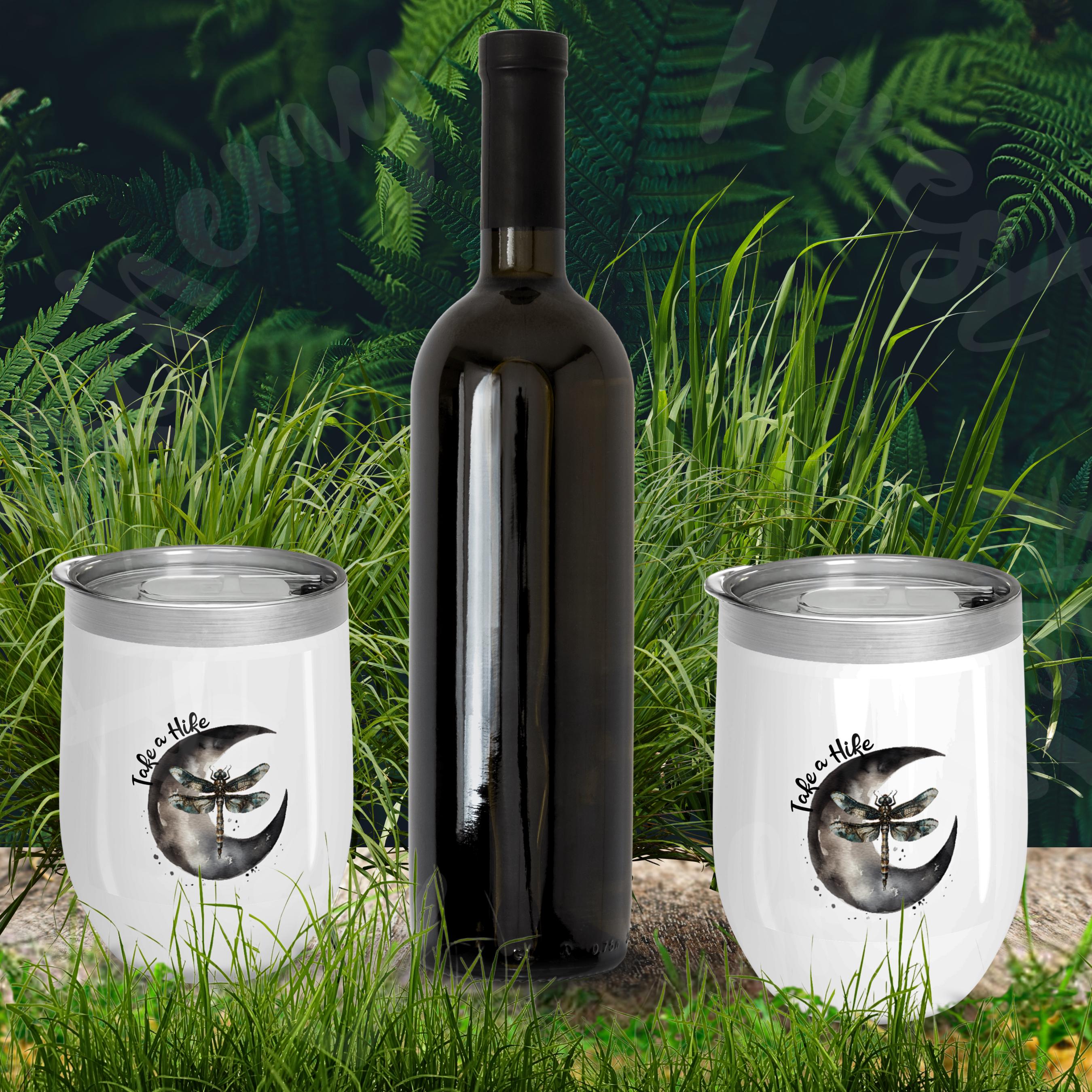 Moon & Dragonfly Wine Tumbler: Stainless Steel Insulated Hiking Cup