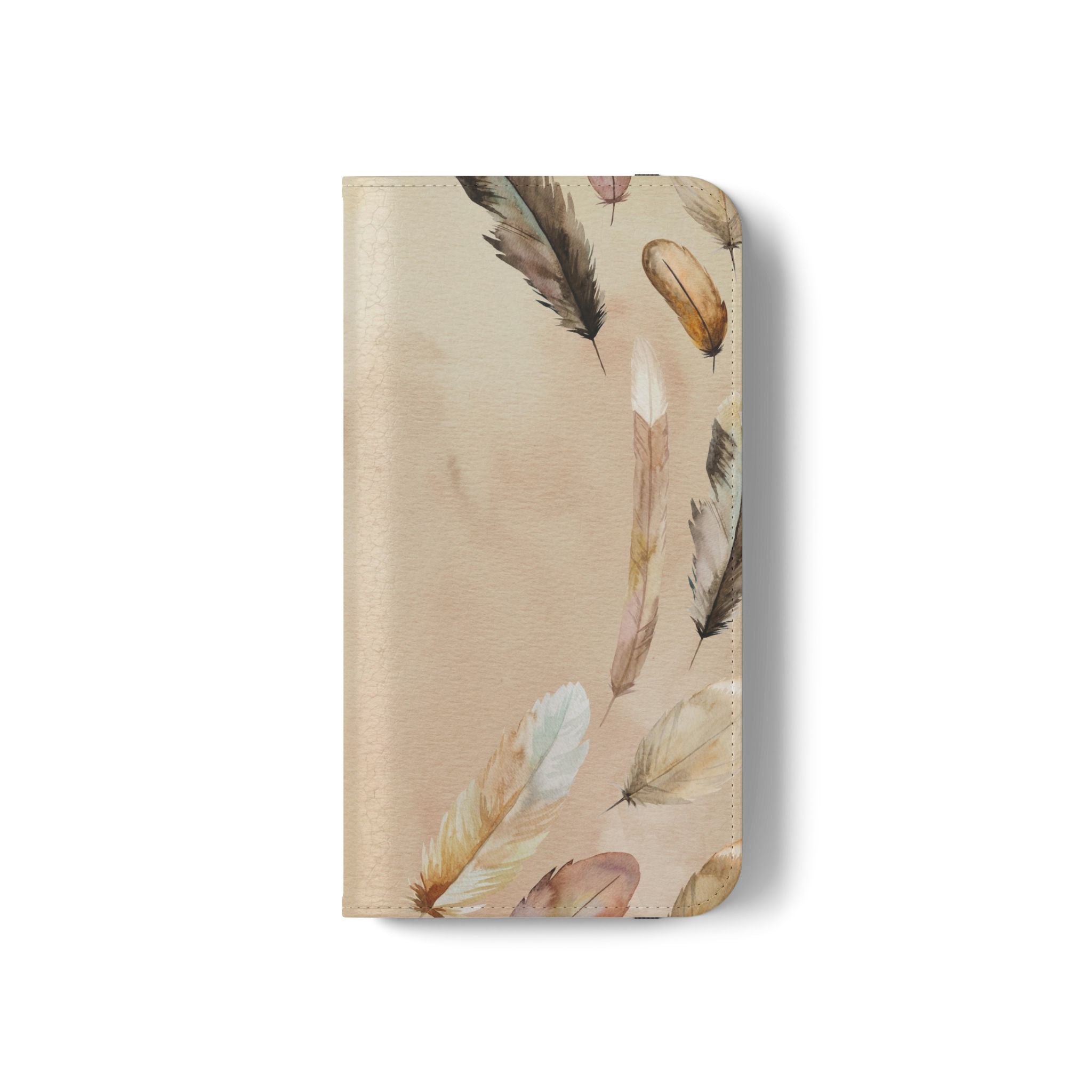Feathers Flip Case, Phone Case, Protective Cover, Faux Leather Stand Feature Card & Cash Storage, Vibrant Colors, Stylish and Practical