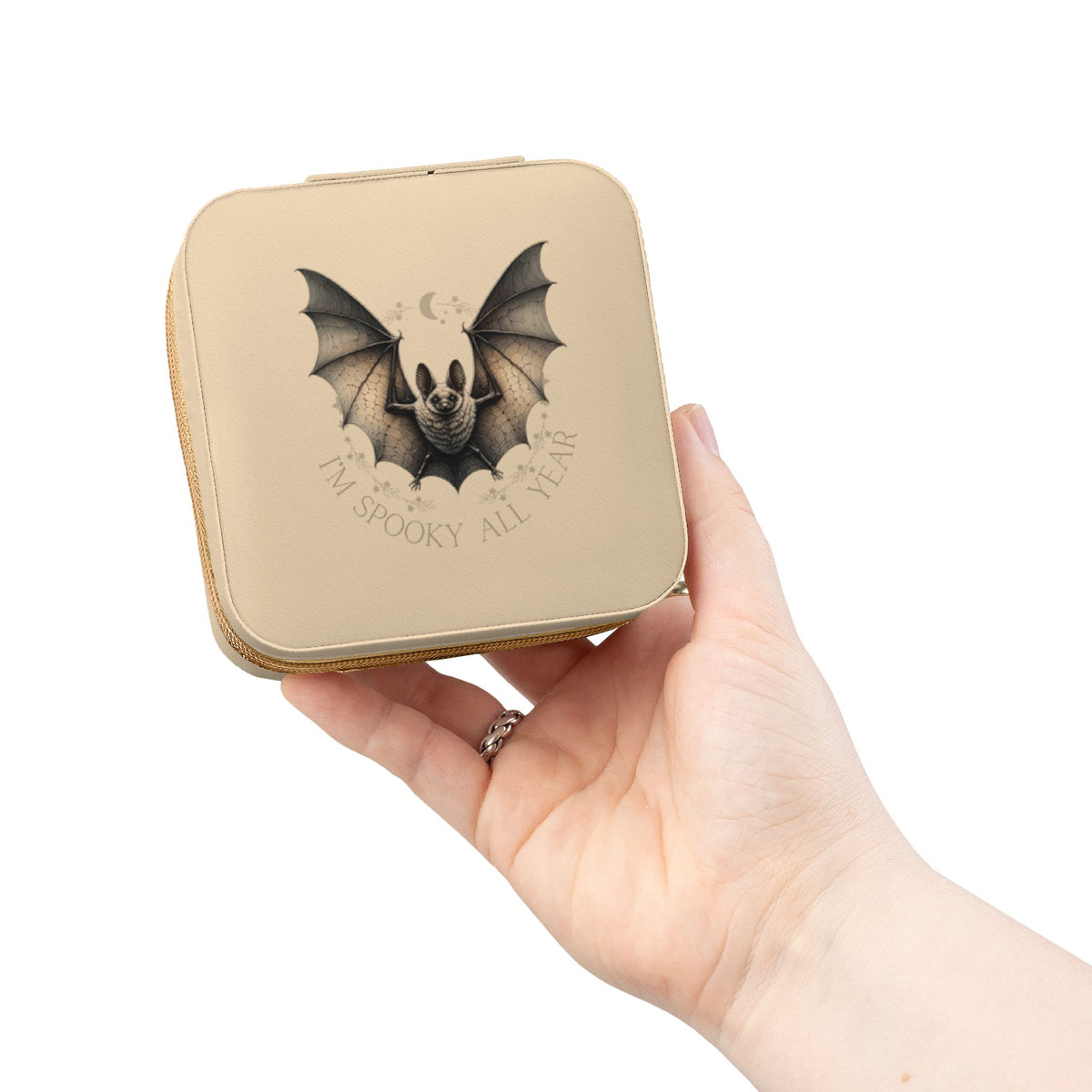 Cute Bat Illustration Jewelry Travel Case — Compact Portable Organizer for Rings, Earrings & Necklaces