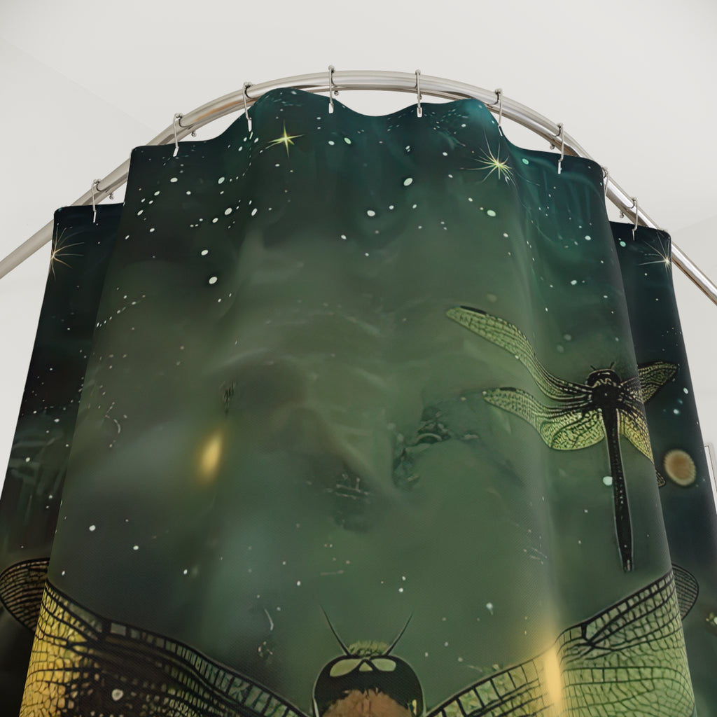 Cosmic Dragonfly Shower Curtain, Boho Bathroom Decor, Celestial Home Decor, Unique Gift for Nature Lovers, Space-Inspired Bathroom