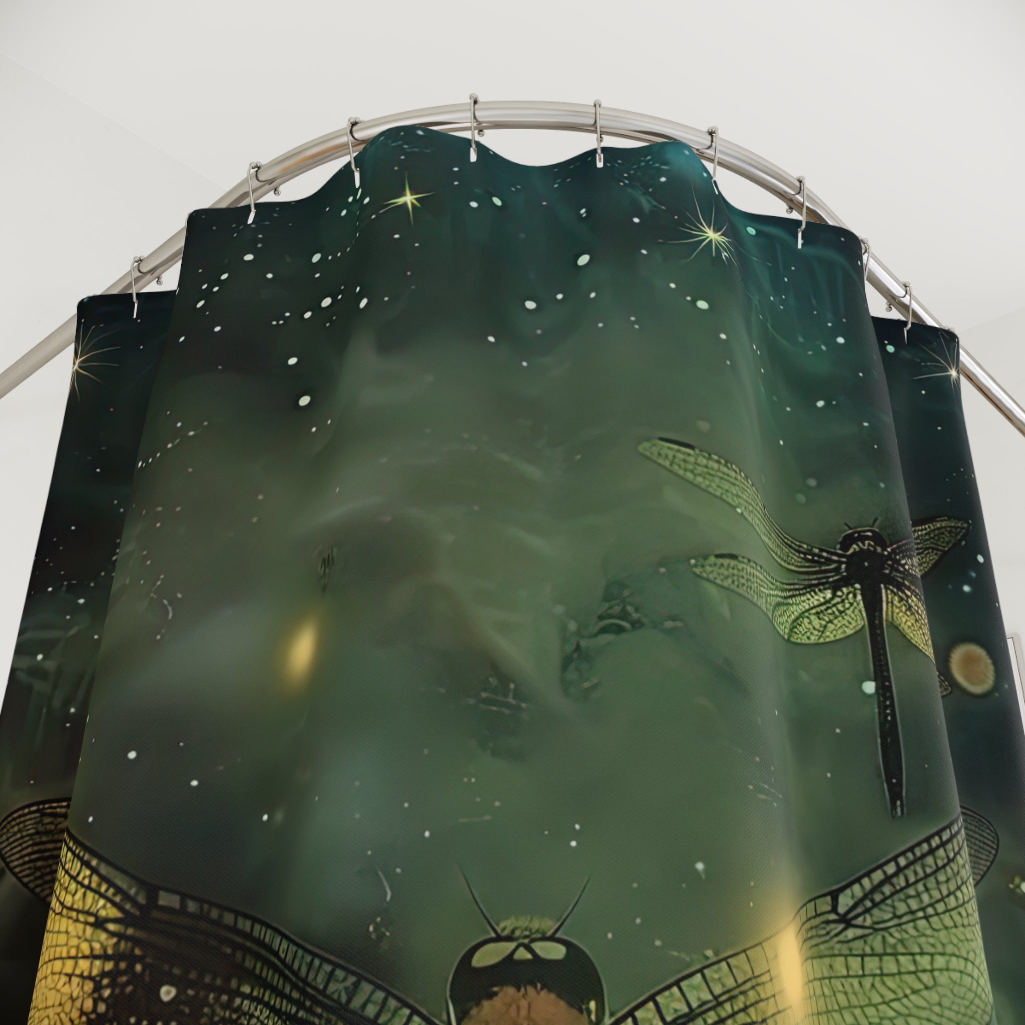 Cosmic Dragonfly Shower Curtain, Boho Bathroom Decor, Celestial Home Decor, Unique Gift for Nature Lovers, Space-Inspired Bathroom