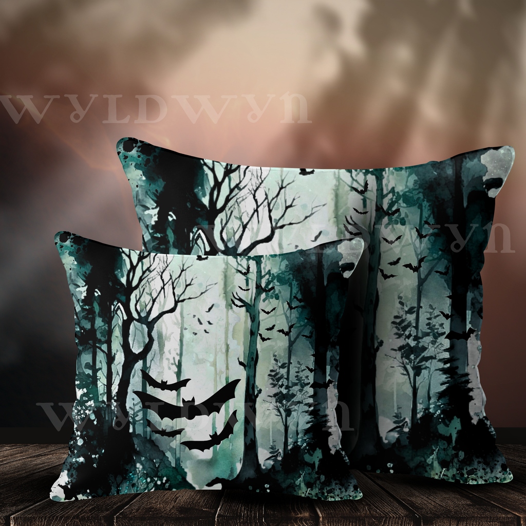 Gothic Bat Forest Faux Suede Pillow