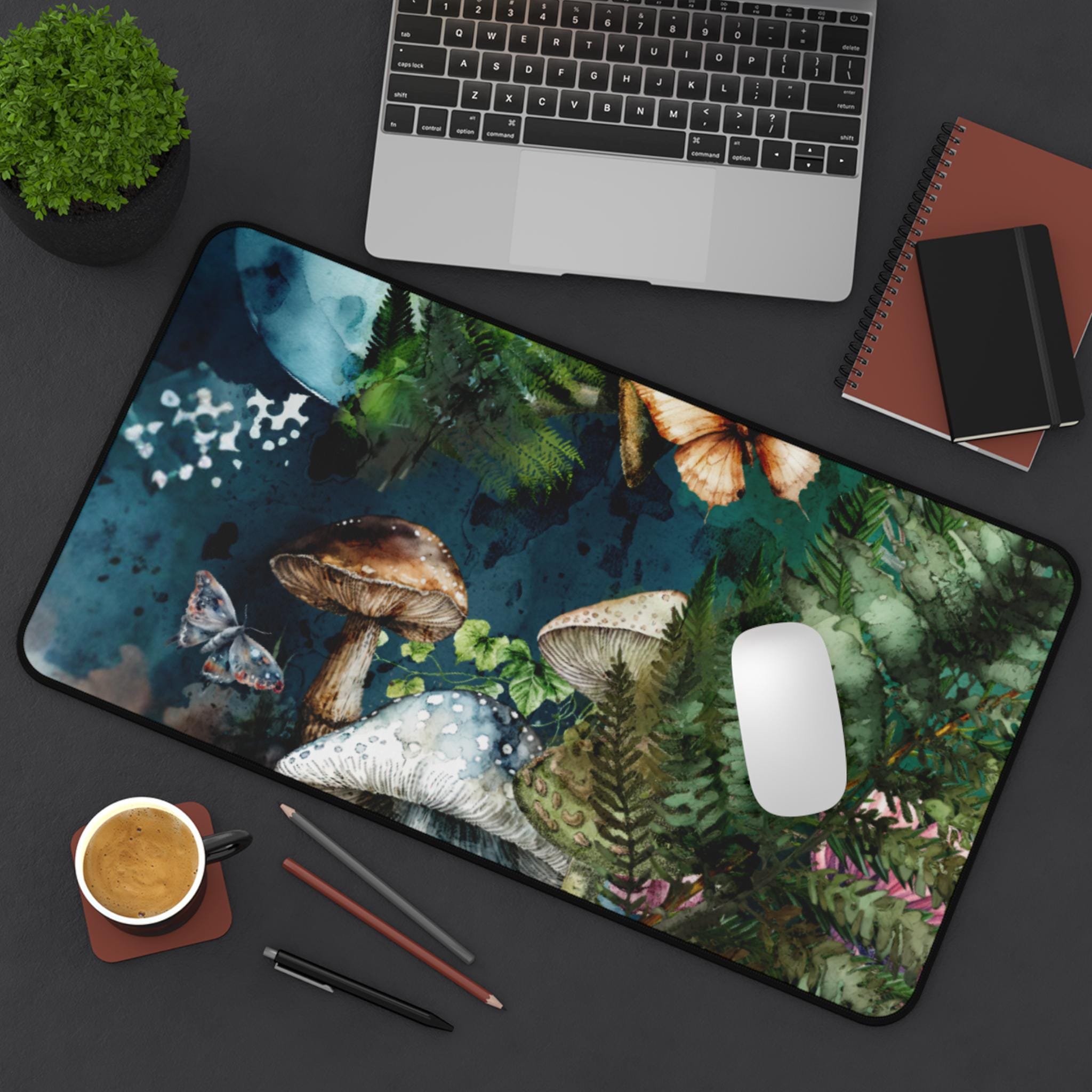 Enchanted Forest Desk Mat: Botanical Mouse Pad, Nature Workspace Art