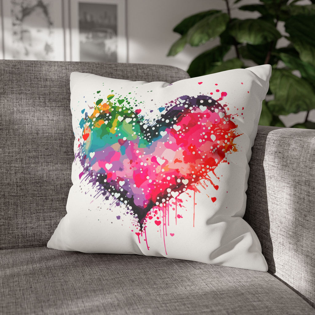 Watercolor Heart Splash Faux Suede Square Pillow