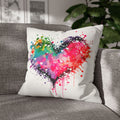 Watercolor Heart Splash Faux Suede Square Pillow