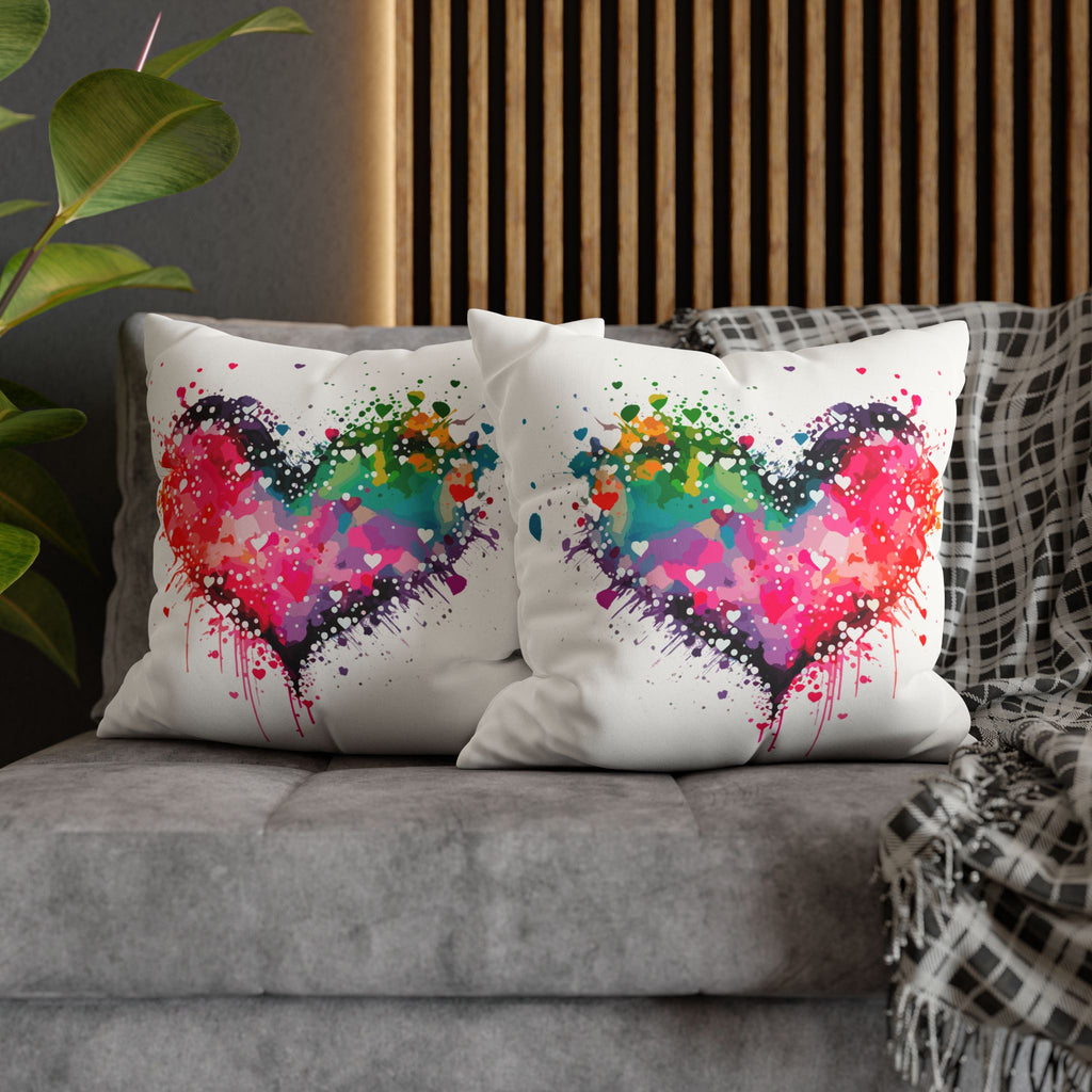 Watercolor Heart Splash Faux Suede Square Pillow