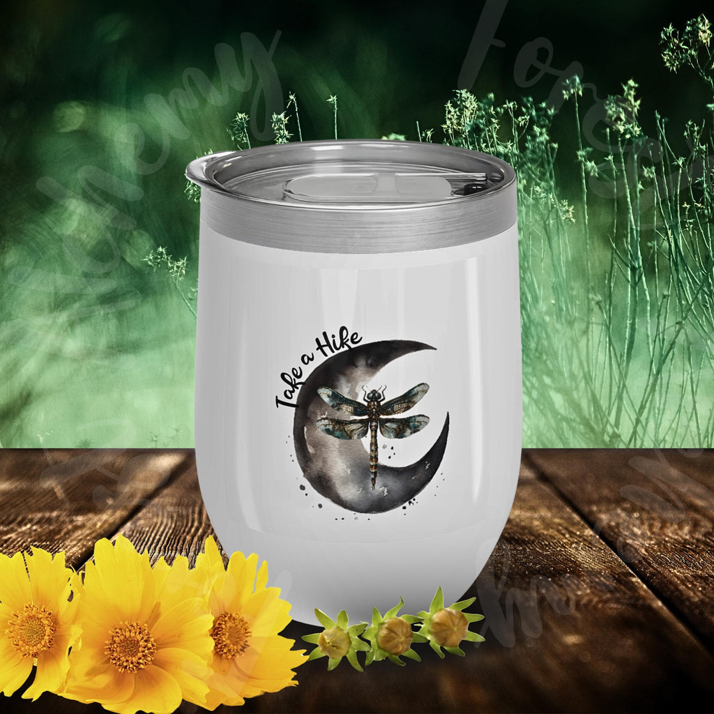Moon & Dragonfly Wine Tumbler: Stainless Steel Insulated Hiking Cup