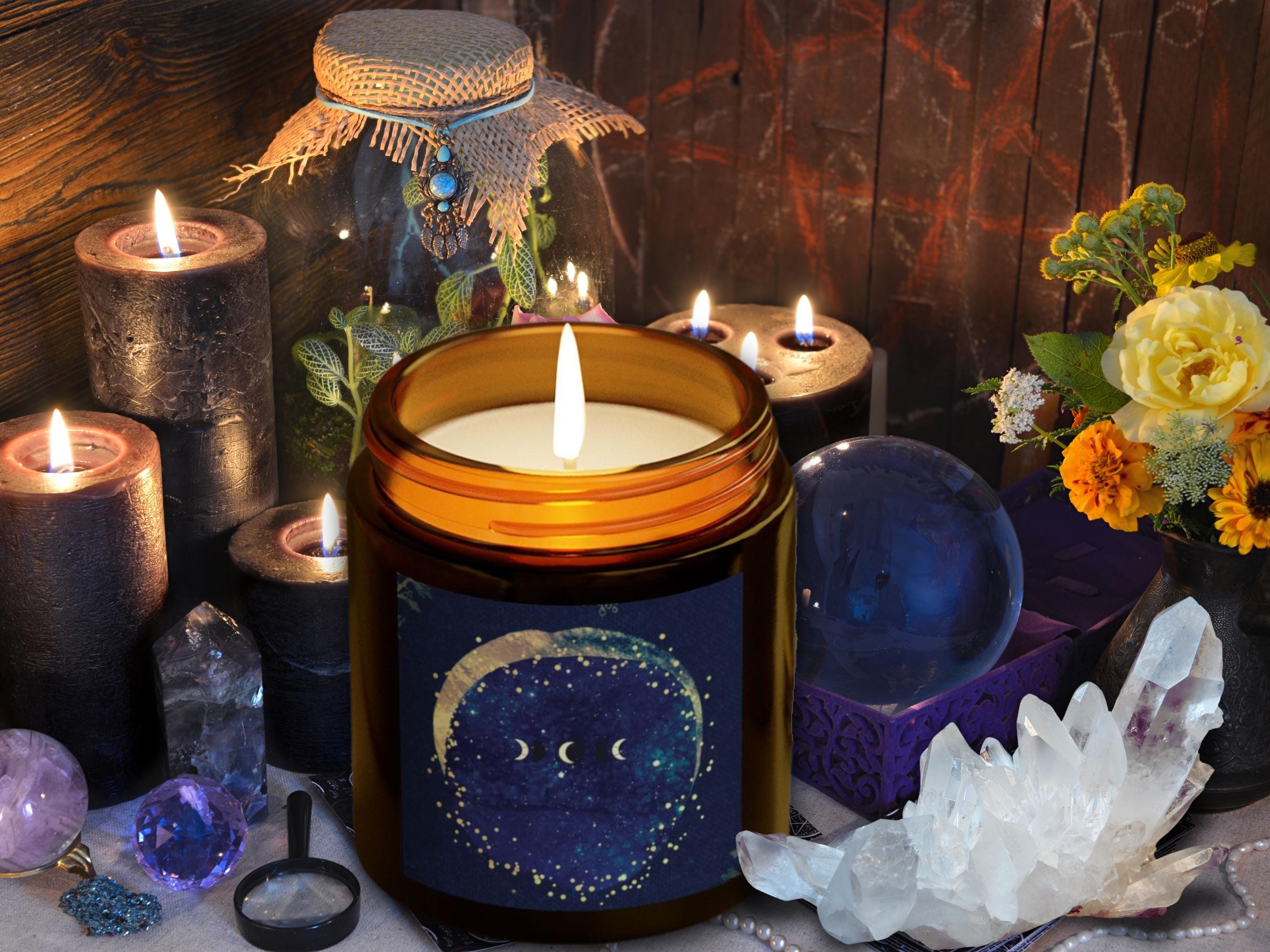 Moon Phase Scented Candle: Coconut Apricot Wax, Aromatherapy Meditation