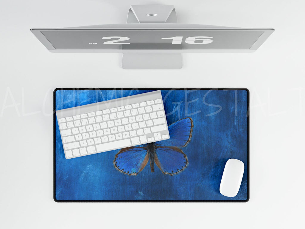 Blue Butterfly Desk Mat: Office Desk Decor, Student Gift