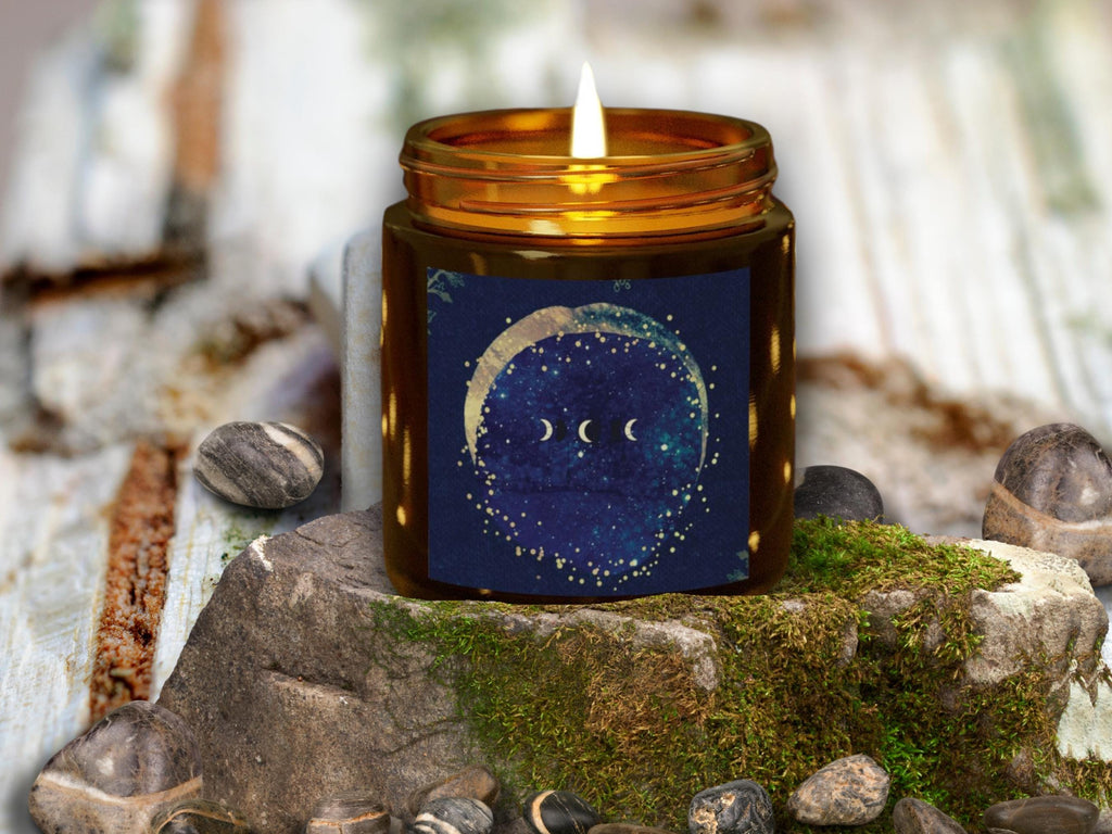 Moon Phase Scented Candle: Coconut Apricot Wax, Aromatherapy Meditation