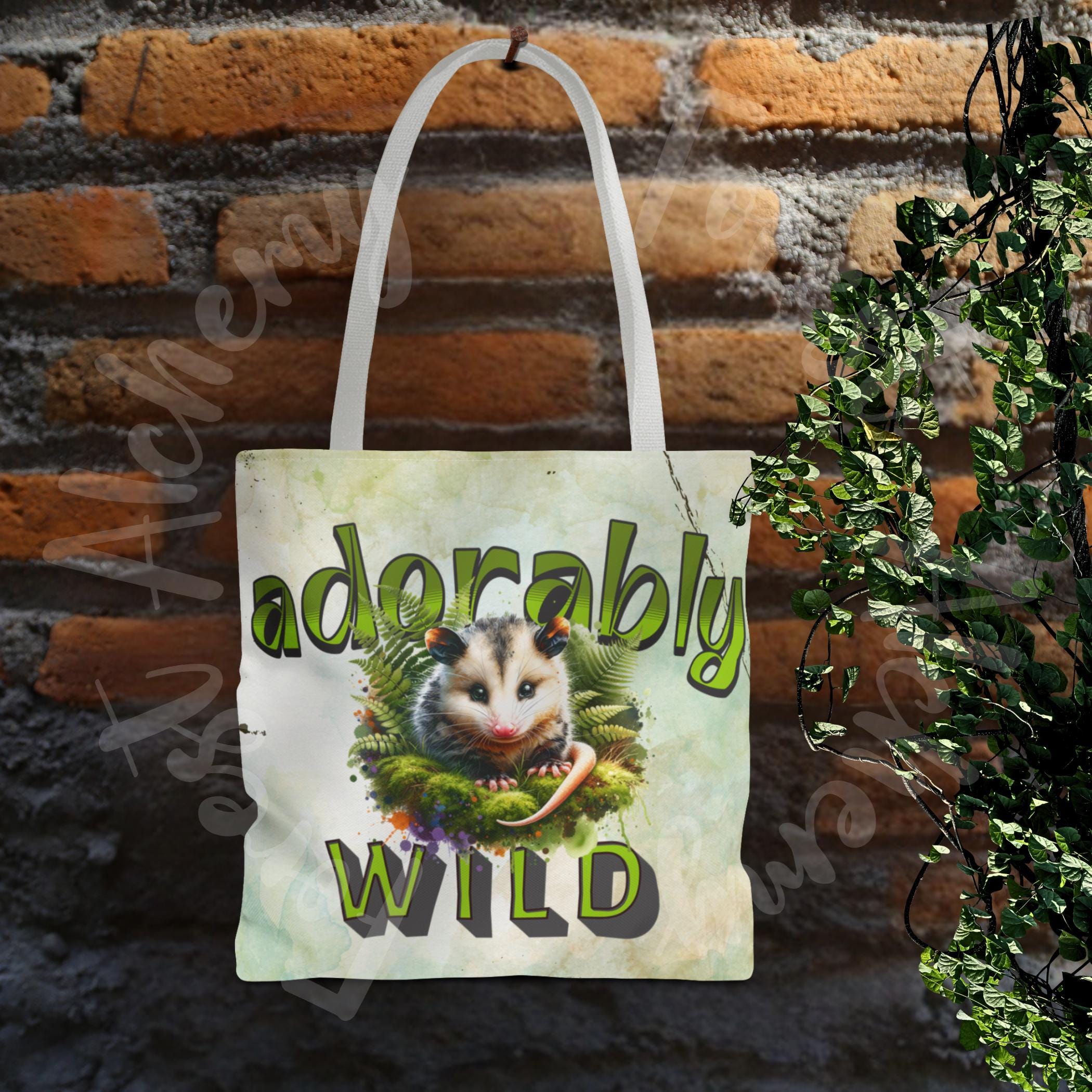Opossum Tote Bag: Adorably Wild Moss & Fern Design