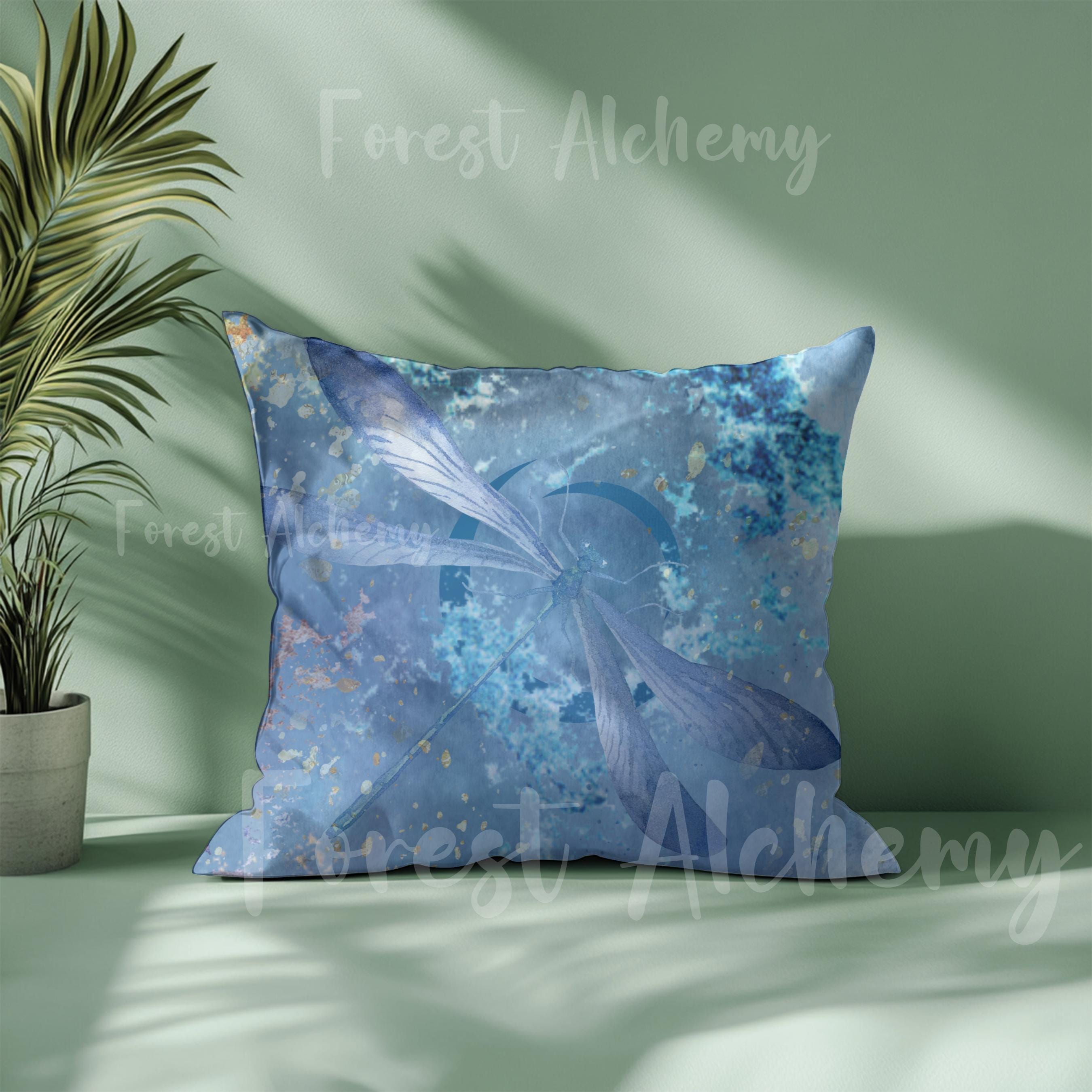 Powder Blue Dragonfly Pillow: Faux Suede Throw Pillow