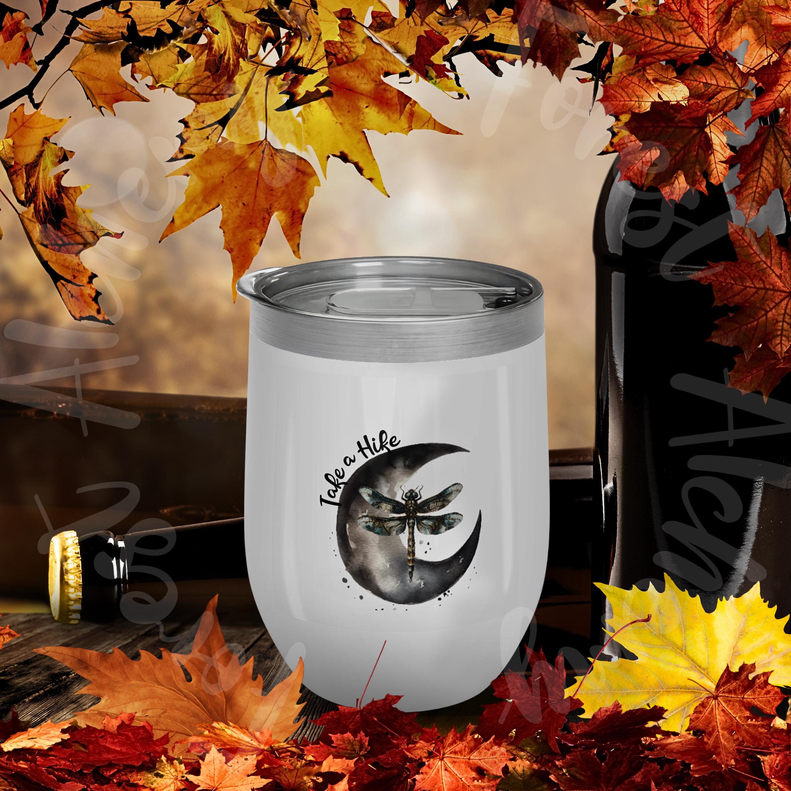 Moon & Dragonfly Wine Tumbler: Stainless Steel Insulated Hiking Cup