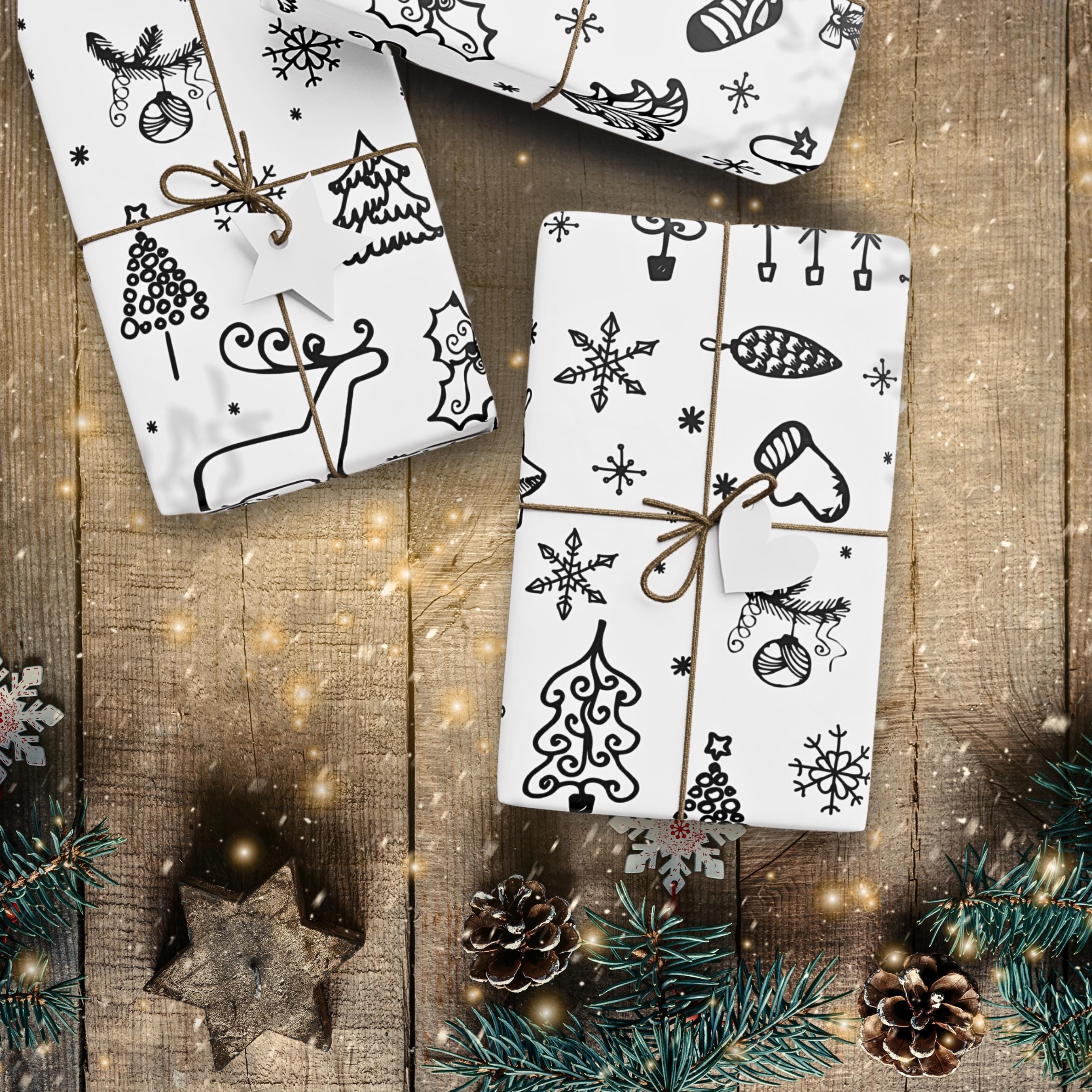 Christmas Doodle Wrapping Paper | Holiday Gift Wrap Roll