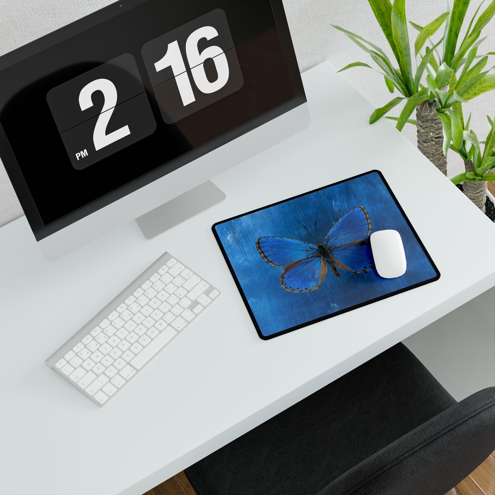 Blue Butterfly Desk Mat: Office Desk Decor, Student Gift