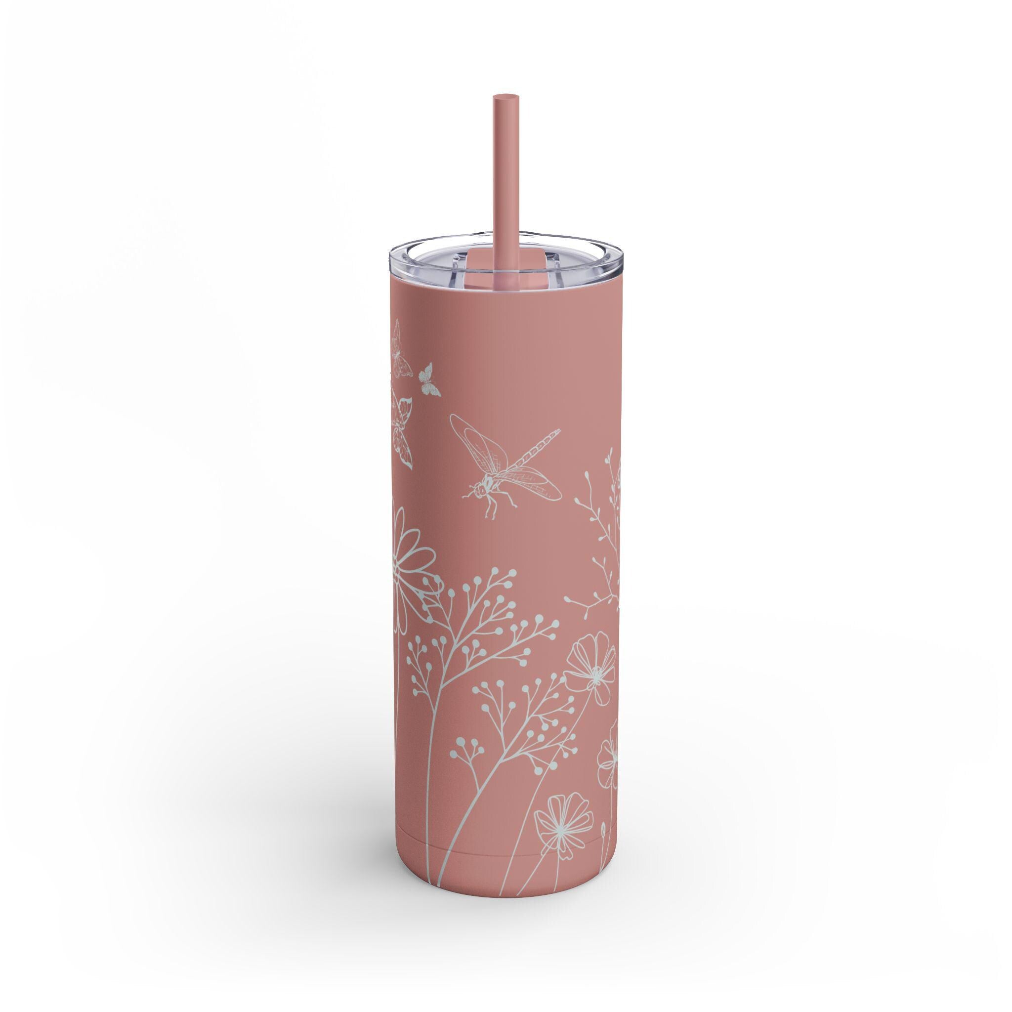 Floral Matte Skinny Tumbler: Eco-Friendly 20 oz Travel Cup