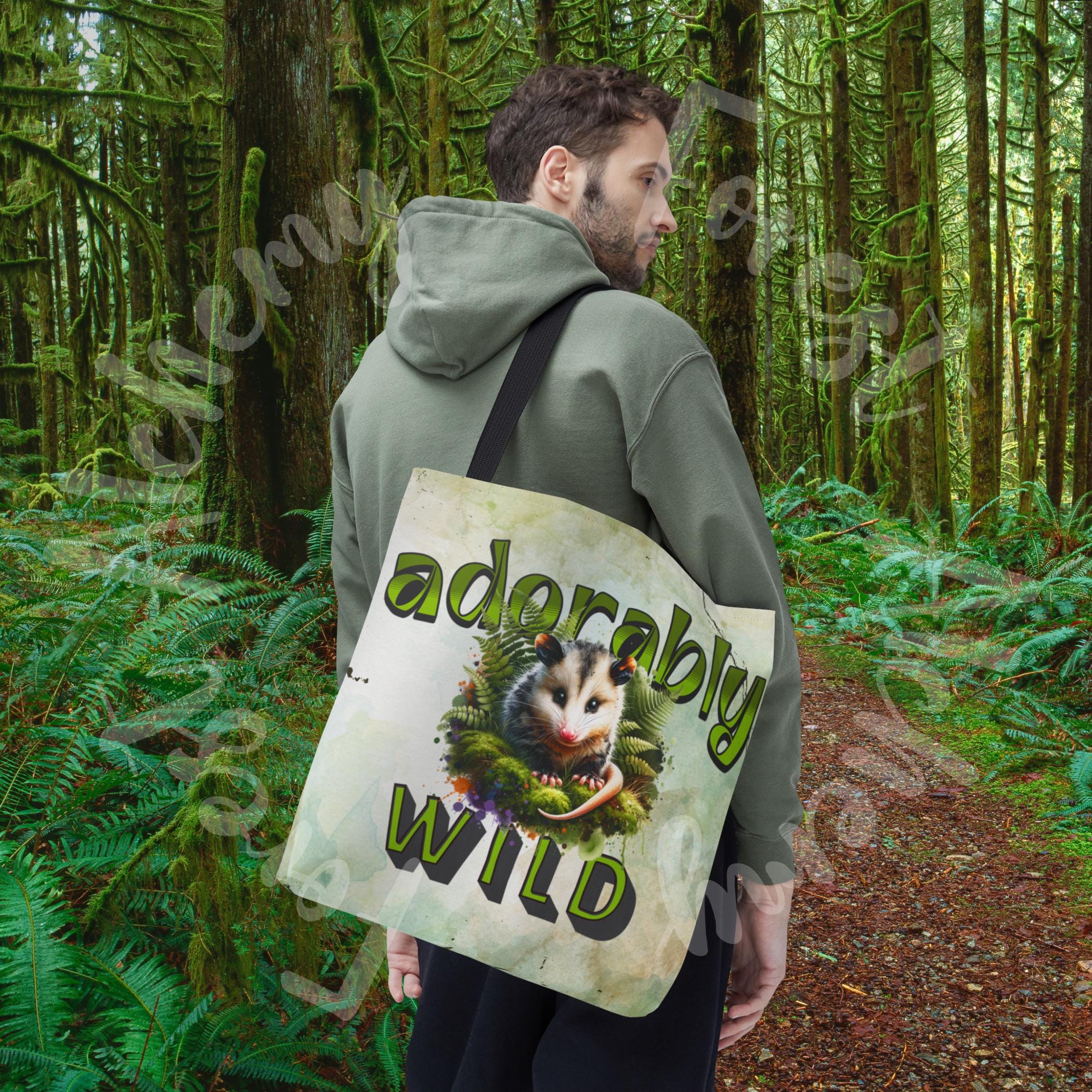 Opossum Tote Bag: Adorably Wild Moss & Fern Design