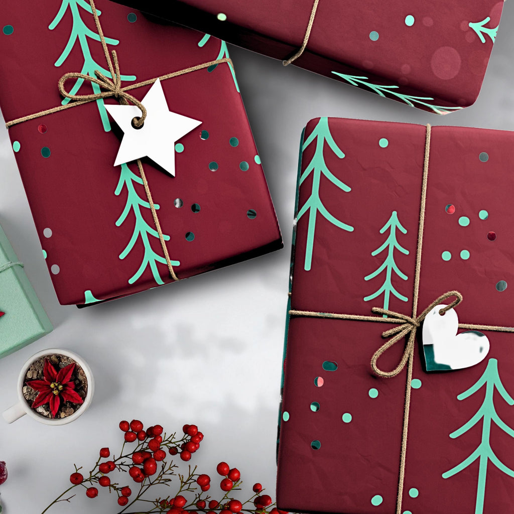 Elegant Christmas Tree Wrapping Paper in Deep Berry Hue – Add a Touch of Sophistication to Your Holiday Gift-giving
