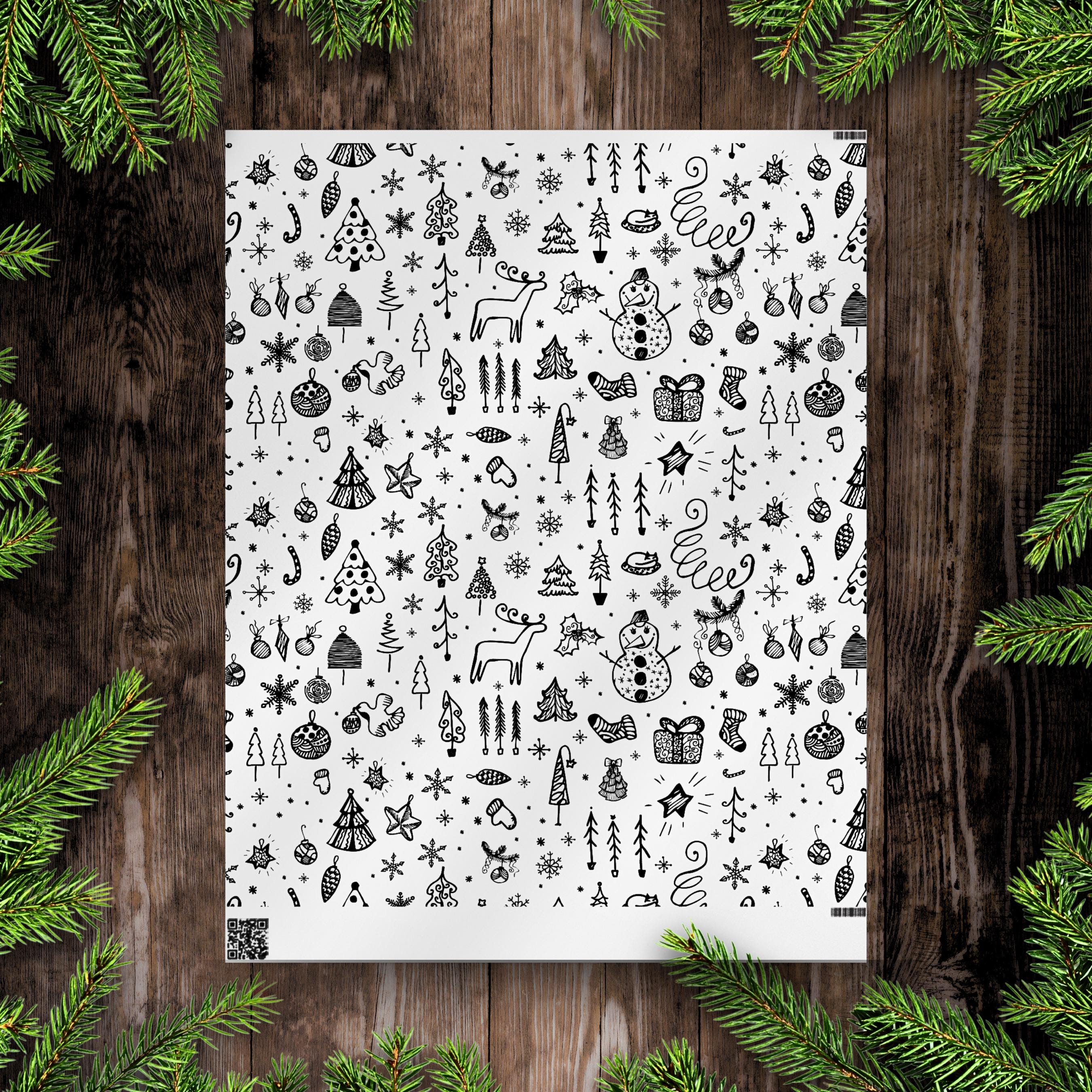 Christmas Doodle Wrapping Paper | Holiday Gift Wrap Roll