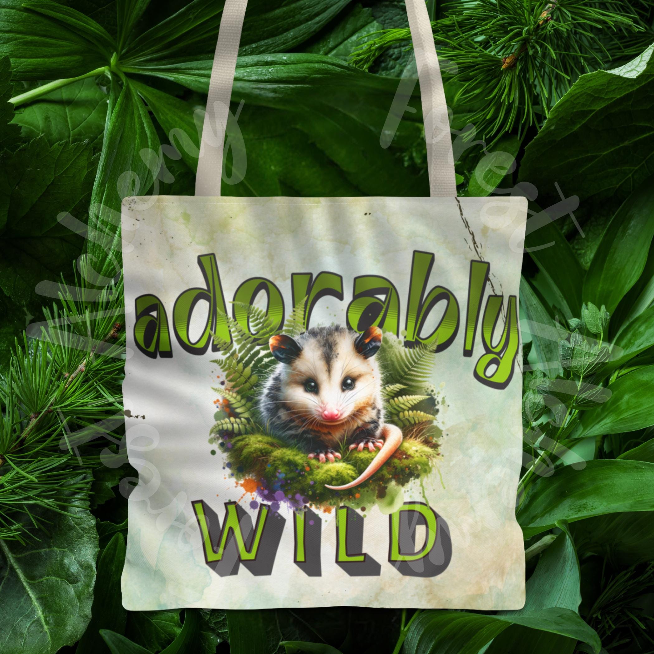 Opossum Tote Bag: Adorably Wild Moss & Fern Design