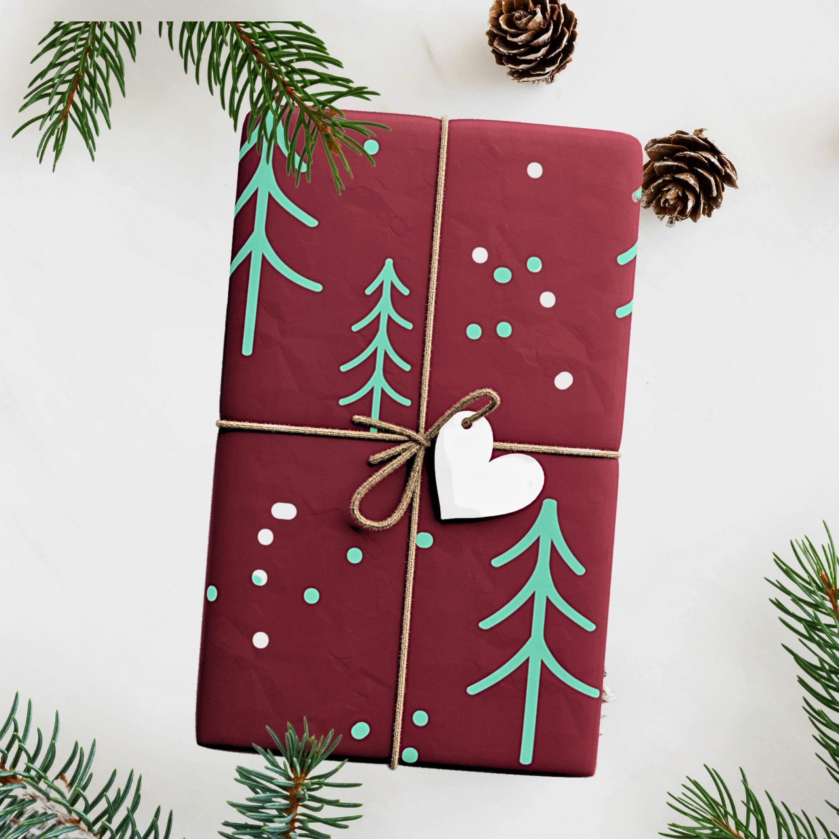 Elegant Christmas Tree Wrapping Paper in Deep Berry Hue – Add a Touch of Sophistication to Your Holiday Gift-giving