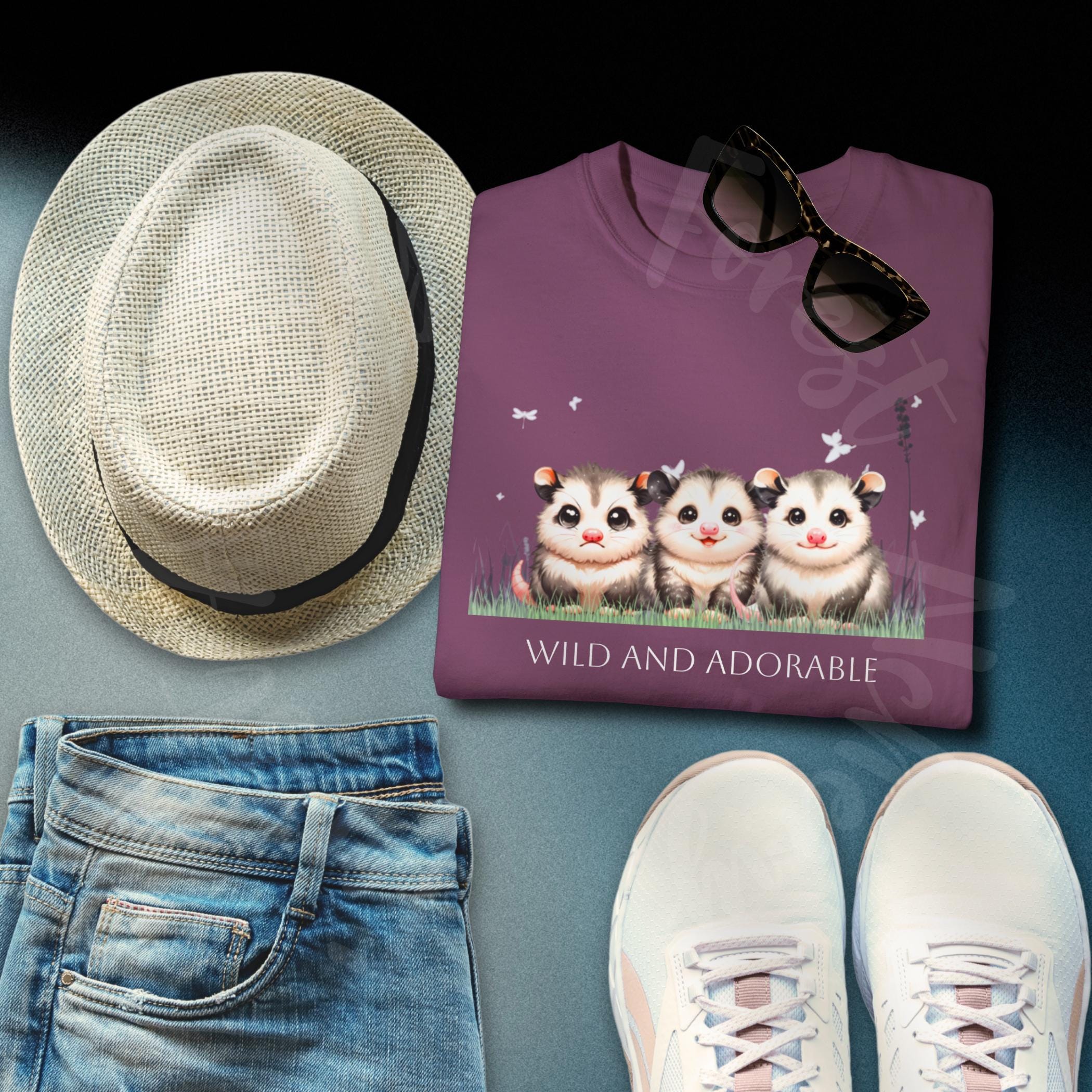 Opossum Joey Trio Tee: Wild Animal Graphic Shirt