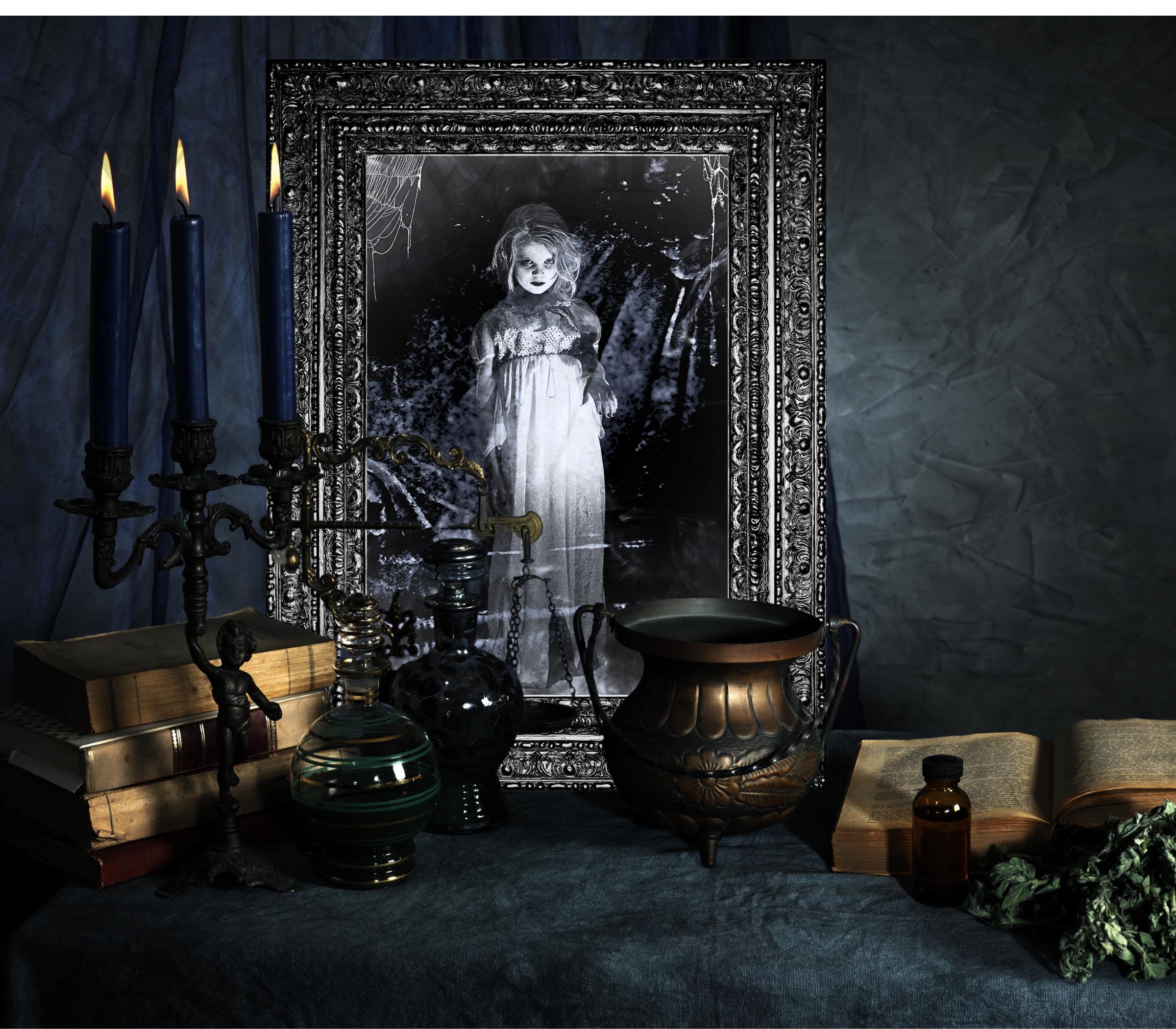 Haunted Doll Art Print: Eerie Gothic Halloween Decor