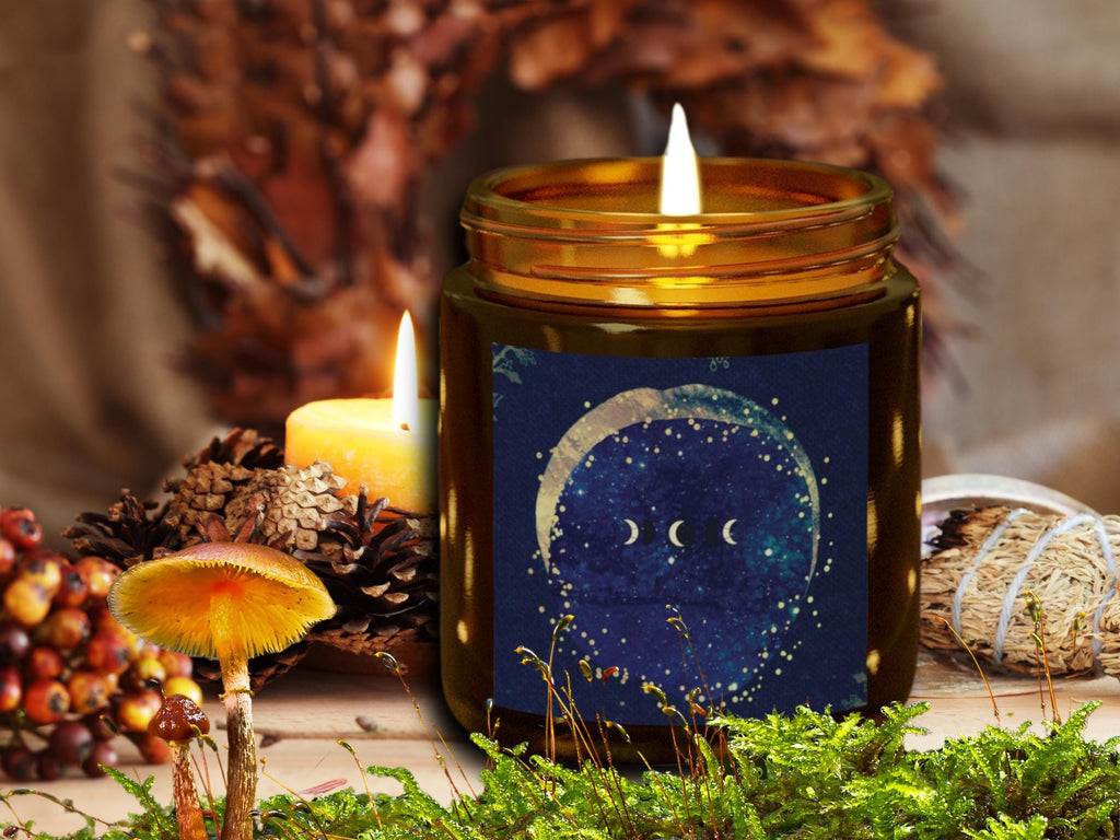 Moon Phase Scented Candle: Coconut Apricot Wax, Aromatherapy Meditation