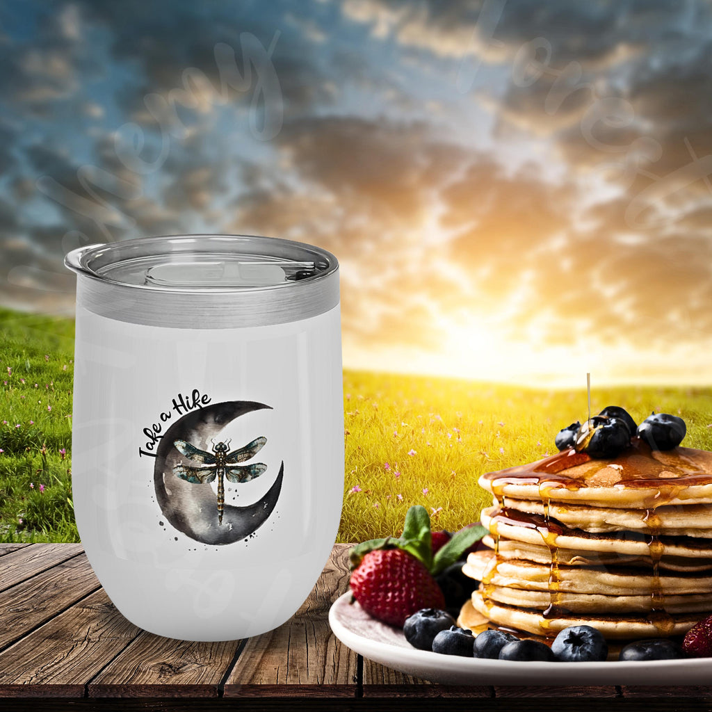 Moon & Dragonfly Wine Tumbler: Stainless Steel Insulated Hiking Cup