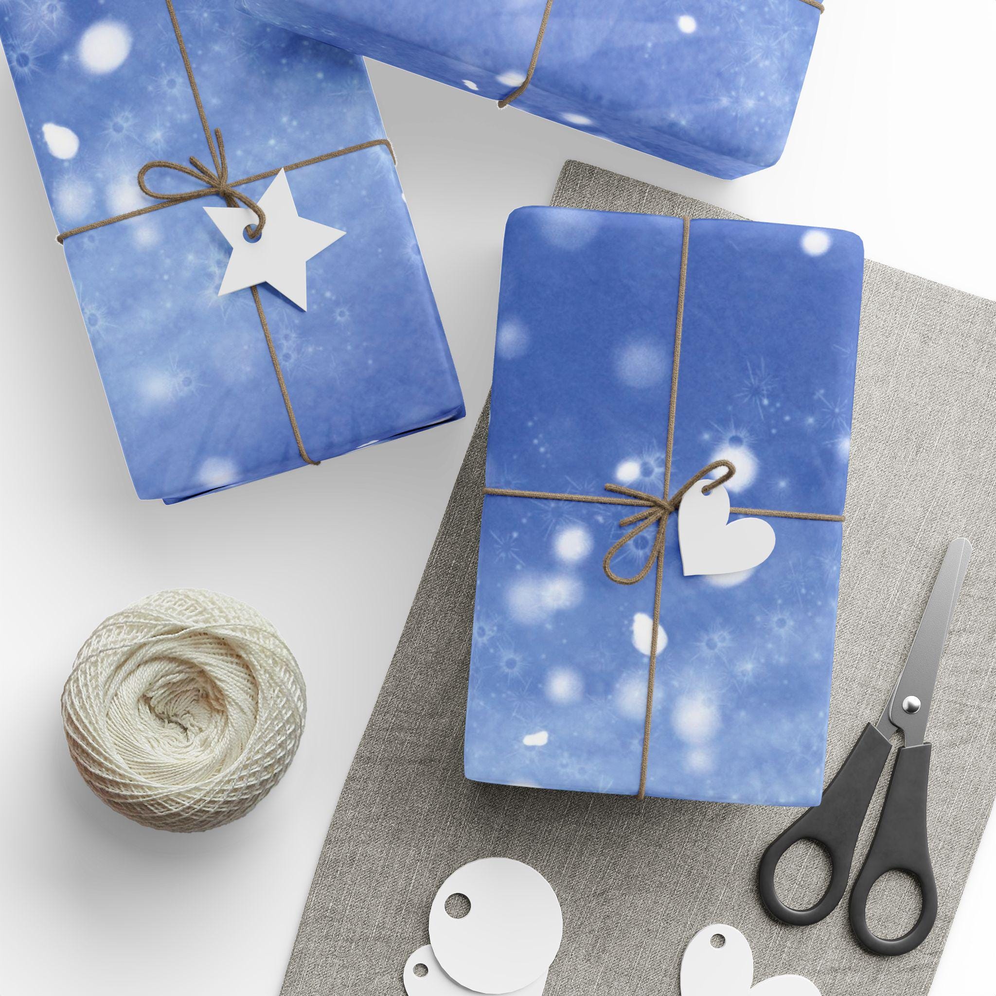 Magical Blue Starry Wrapping Paper, Winter Gift Wrap, Holiday Packaging, Christmas Decor, Birthday Present, DIY Crafts