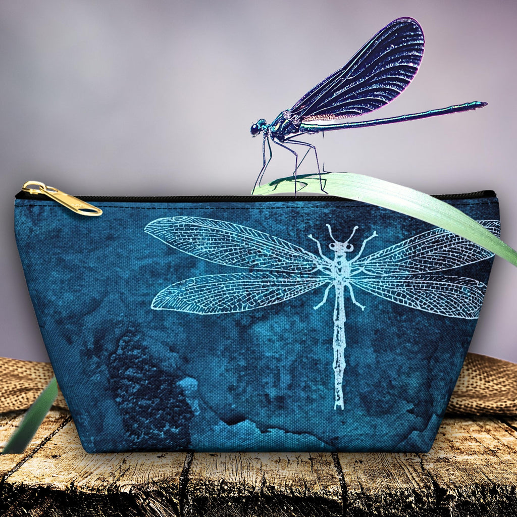 Dragonfly Accessory Pouch: Blue Insect Cosmetic Bag, Travel Organizer