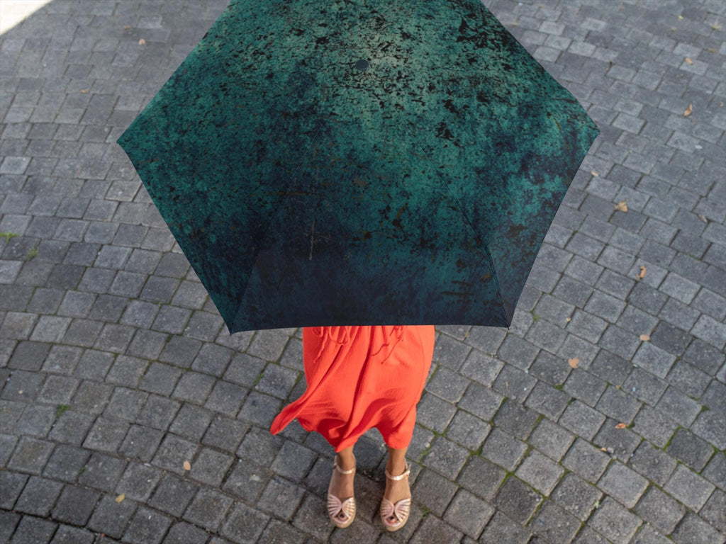 Green Abstract Semi-Automatic Foldable Umbrella, Artistic Design, Windproof Travel Umbrella, Compact Parasol, Rain Accessories