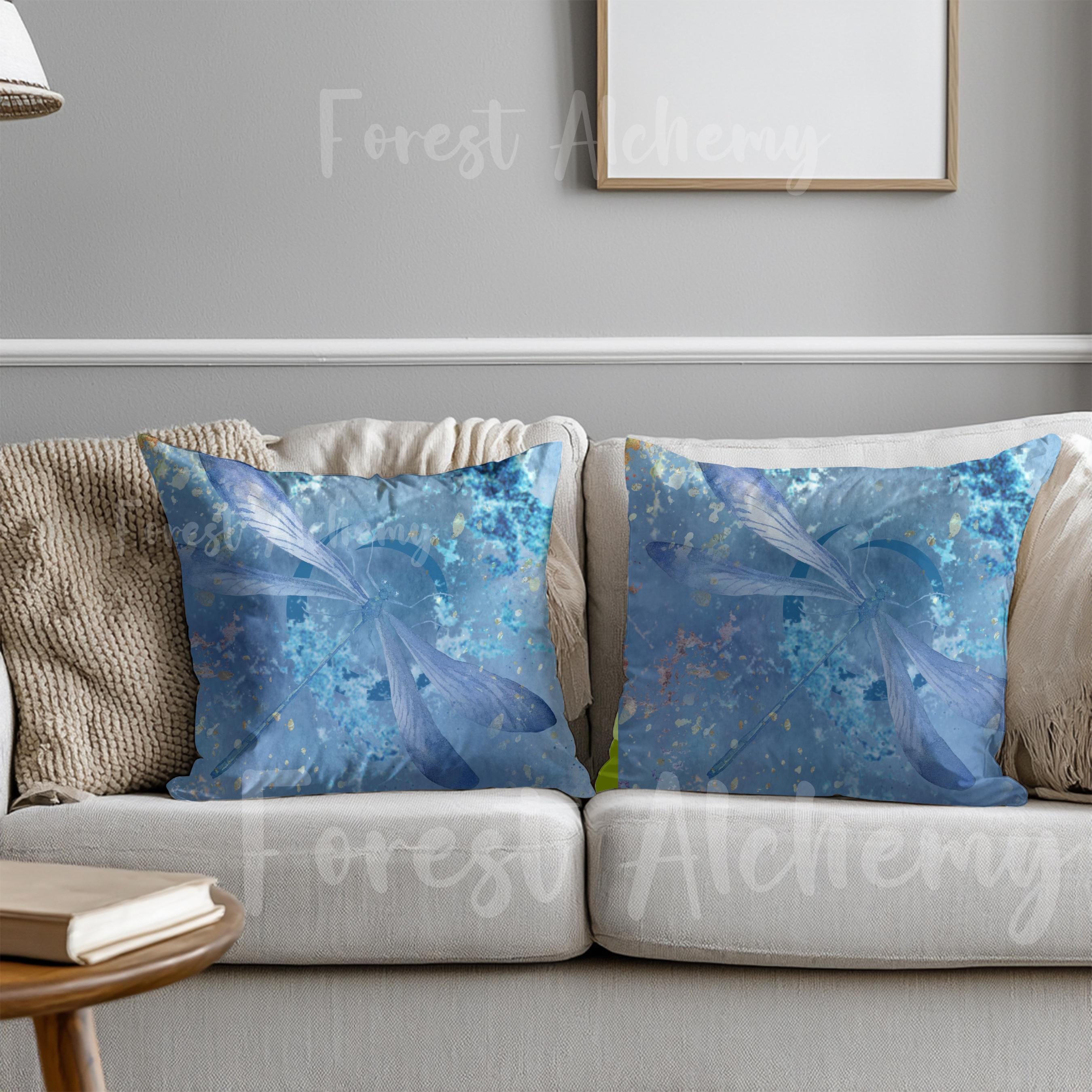 Powder Blue Dragonfly Pillow: Faux Suede Throw Pillow