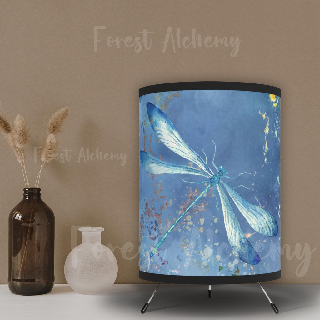 Powder Blue Dragonfly Tripod Lamp: Whimsical Home Decor