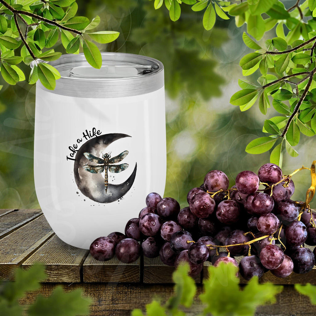Moon & Dragonfly Wine Tumbler: Stainless Steel Insulated Hiking Cup
