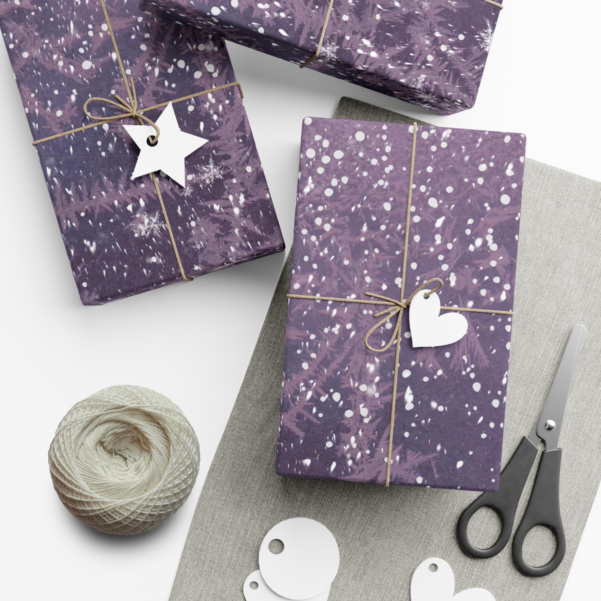 Purple Snowflake Gift Wrap Papers for Winter Holidays, Eco-Friendly Wrapping Paper for Christmas, Birthday Presents, Seasonal Decor