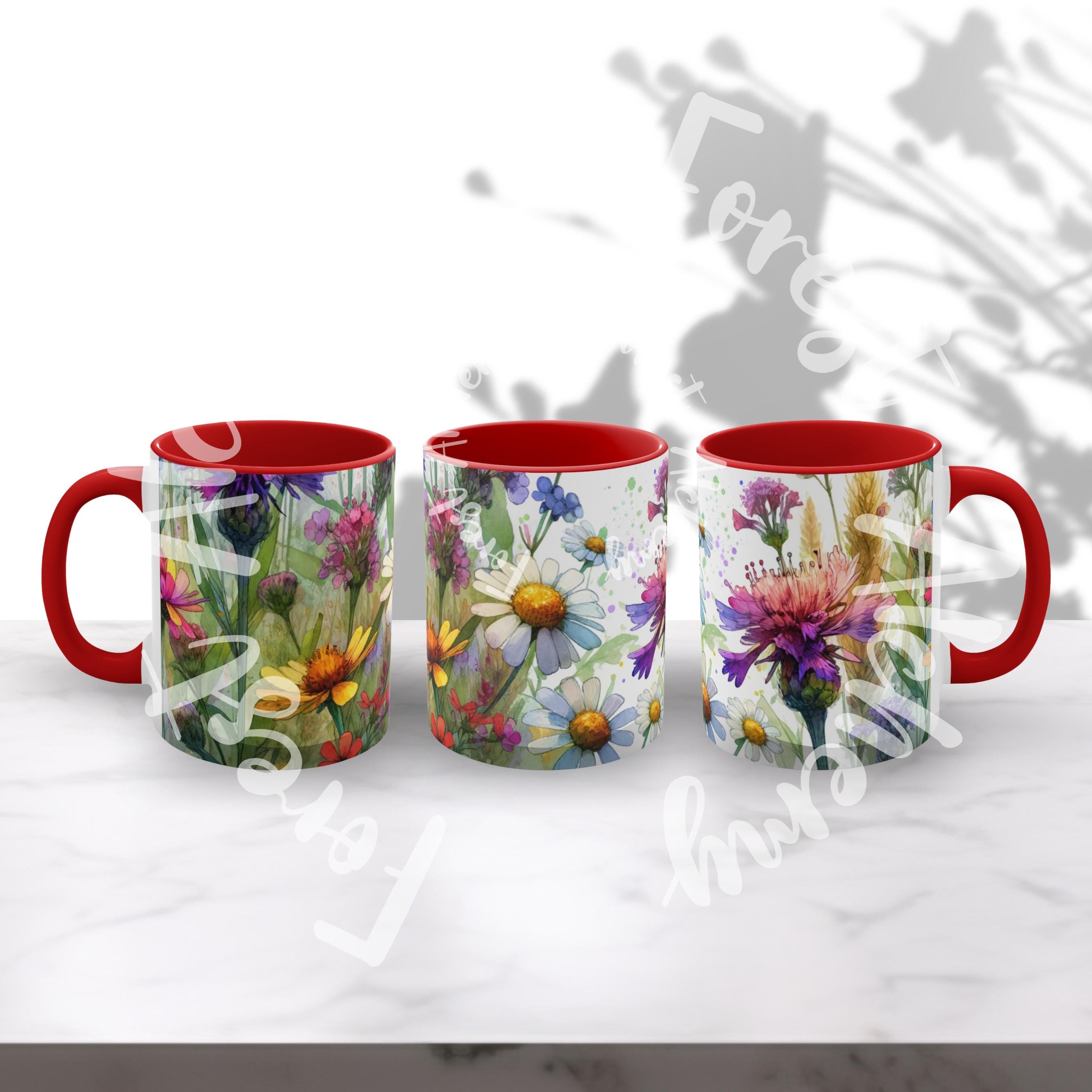 Wildflower Ceramic Mug: Vibrant Floral Design, Gardener Gift