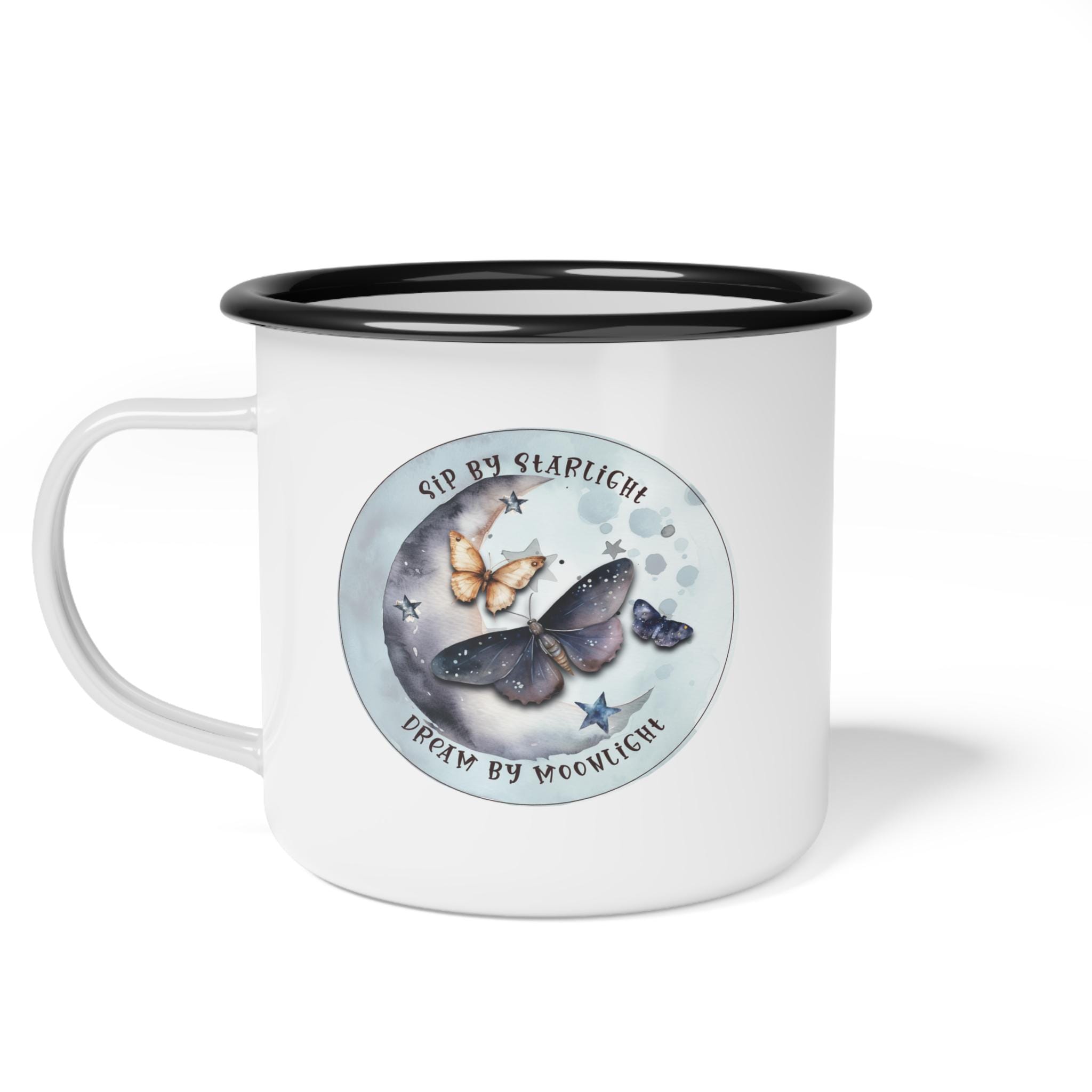 Moonlit Moth Enamel Camp Cup: 12oz Outdoor Mug
